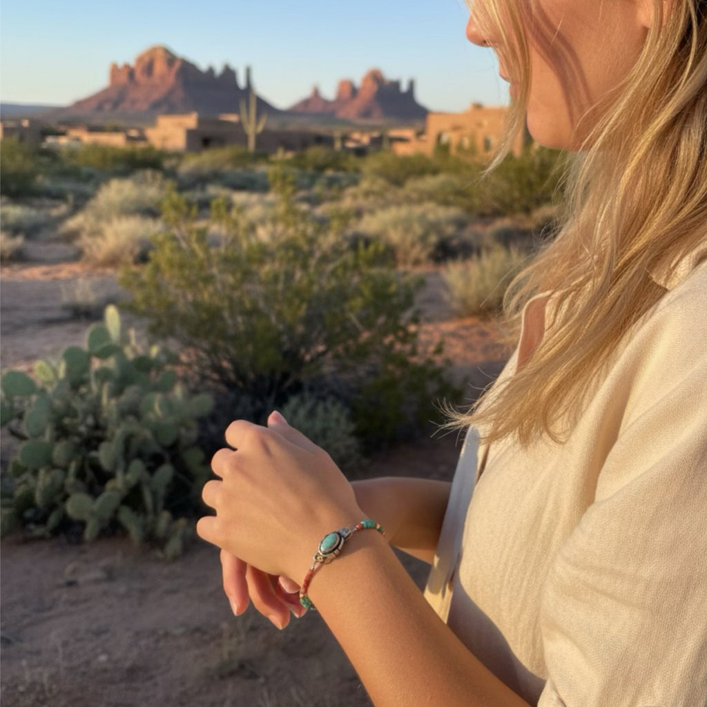 AAA Carico Lake Turquoise Spiny Oyster Bracelet Sterling Silver and 18K Gold