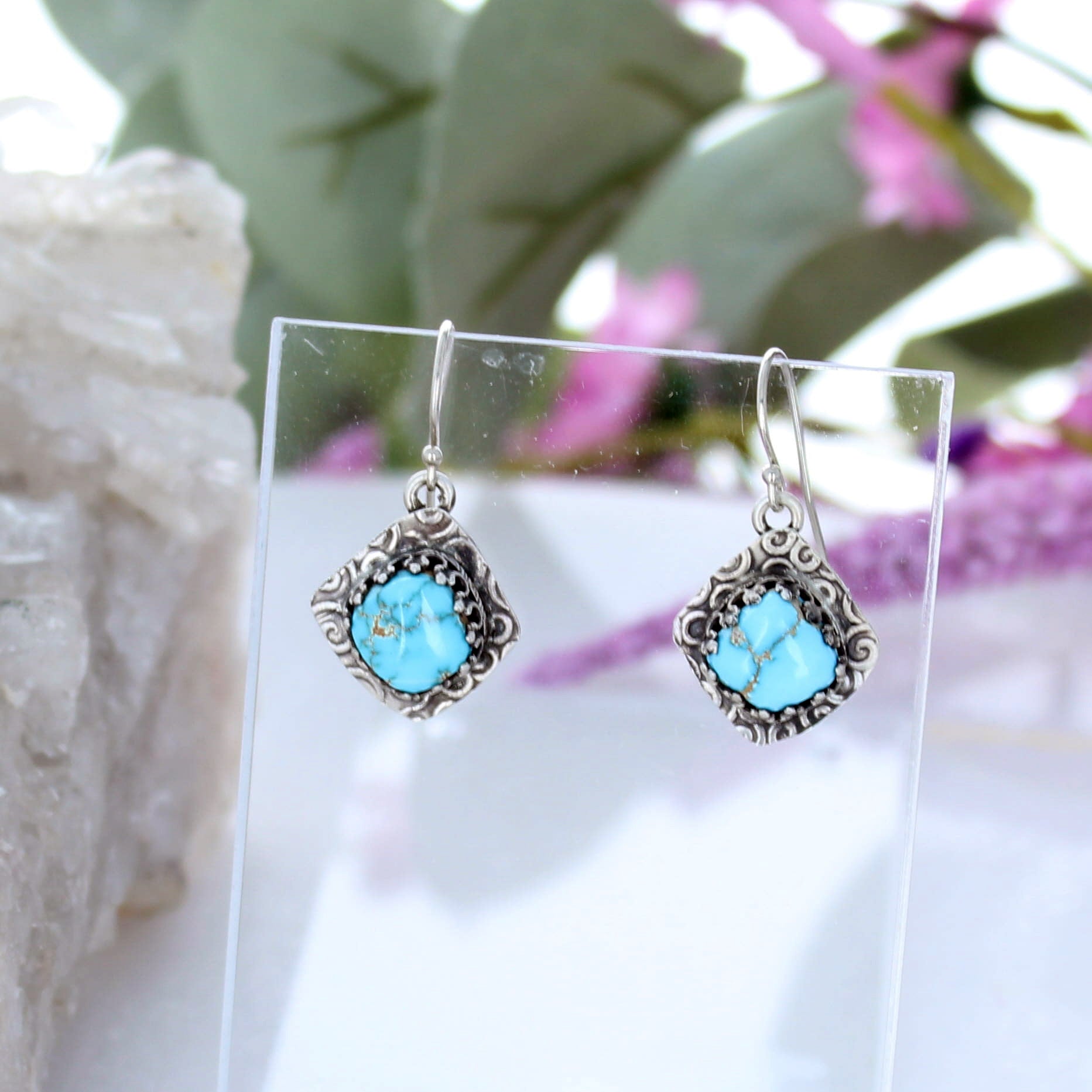 PILOT MOUNTAIN Turquoise Earrings Southwest Spiral Sterling