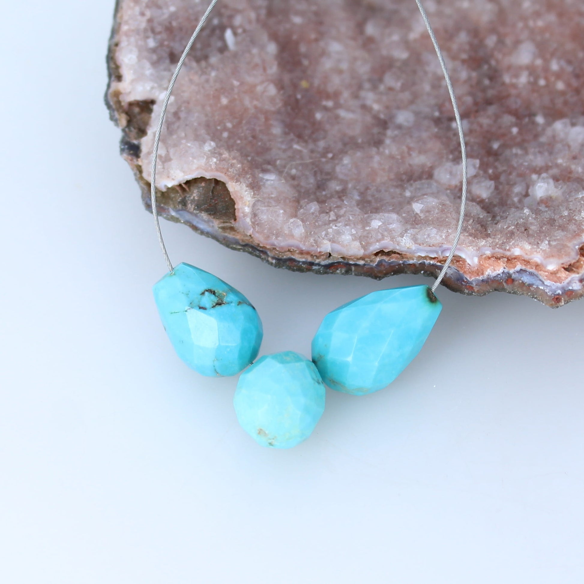 Turquoise Faceted Teardrops Components 3 Pcs -NewWorldGems