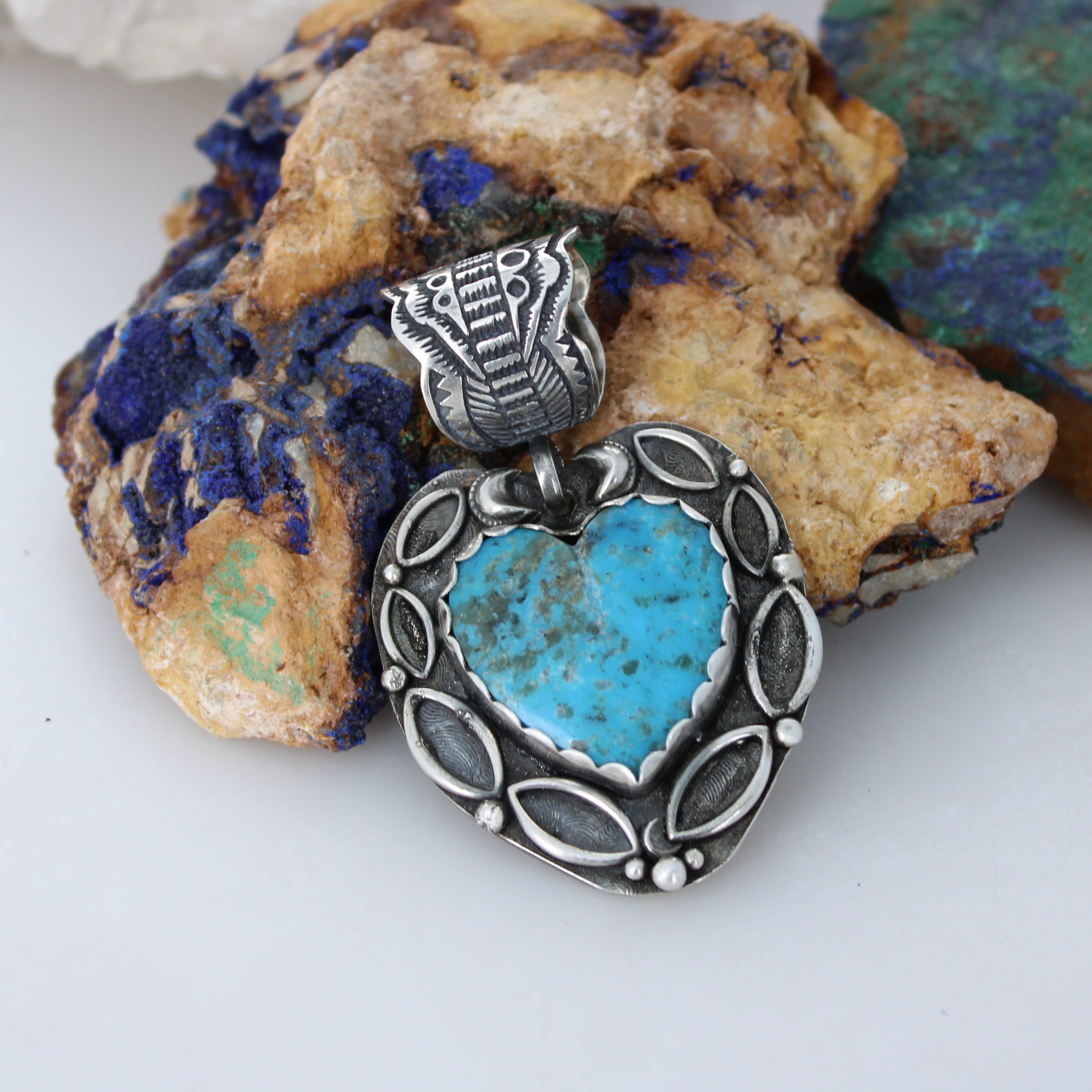 CONCHO PENDANT HEART Turquoise Southwest Style Large NewWorldGems