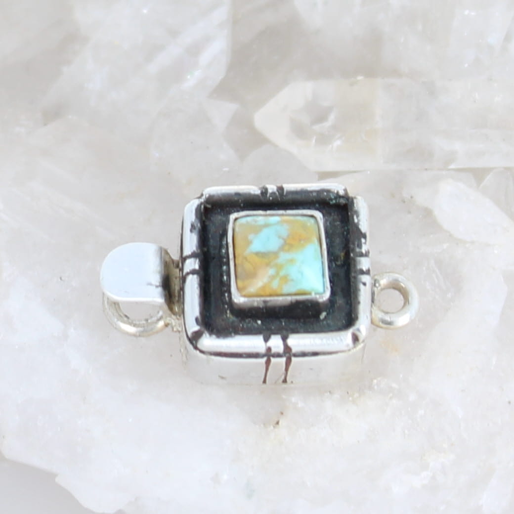 Chinese Turquoise Clasp Sterling Cushion 7mm Sea Golden