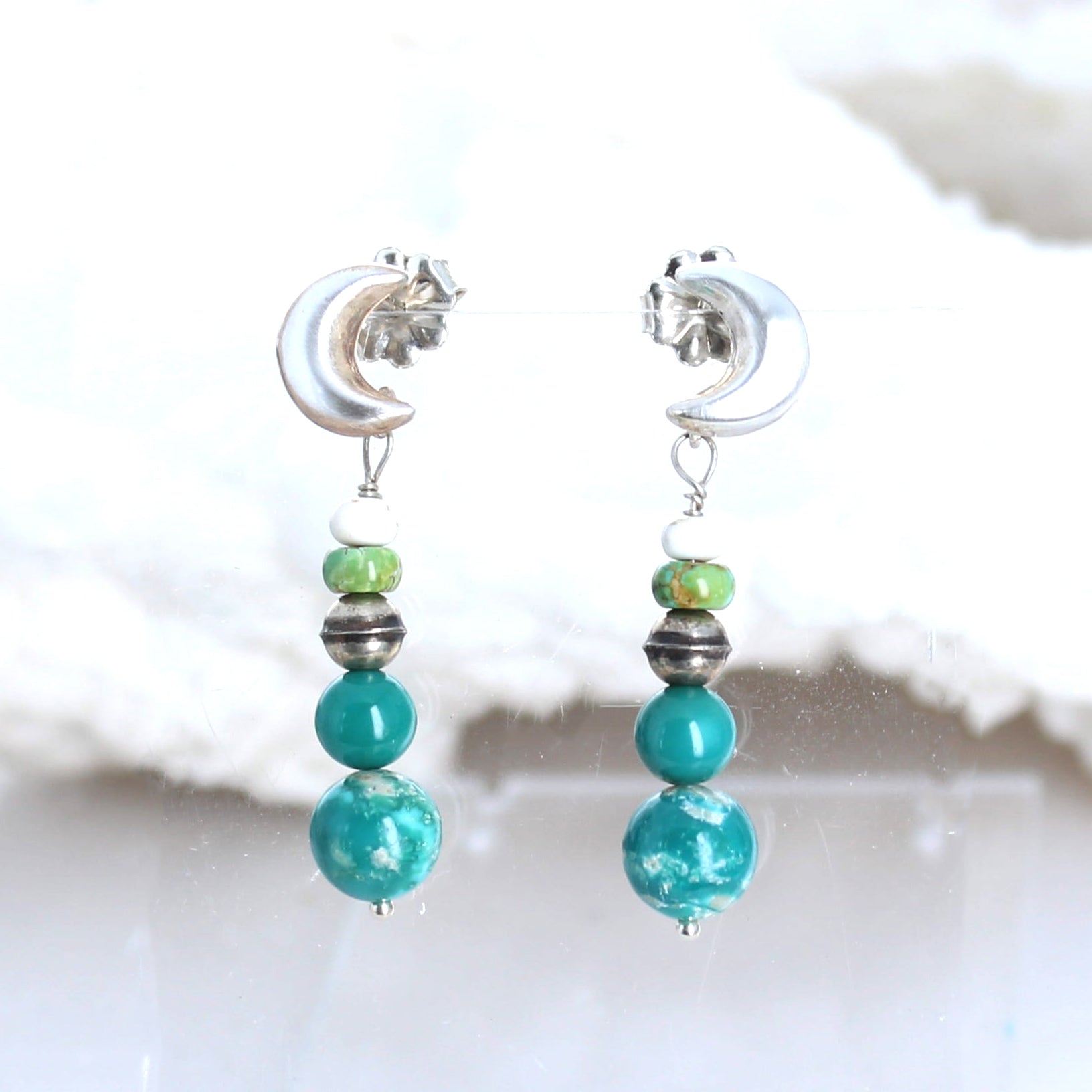 Sonoran and Fox Turquoise Earrings Sterling Moon Posts -NewWorldGems