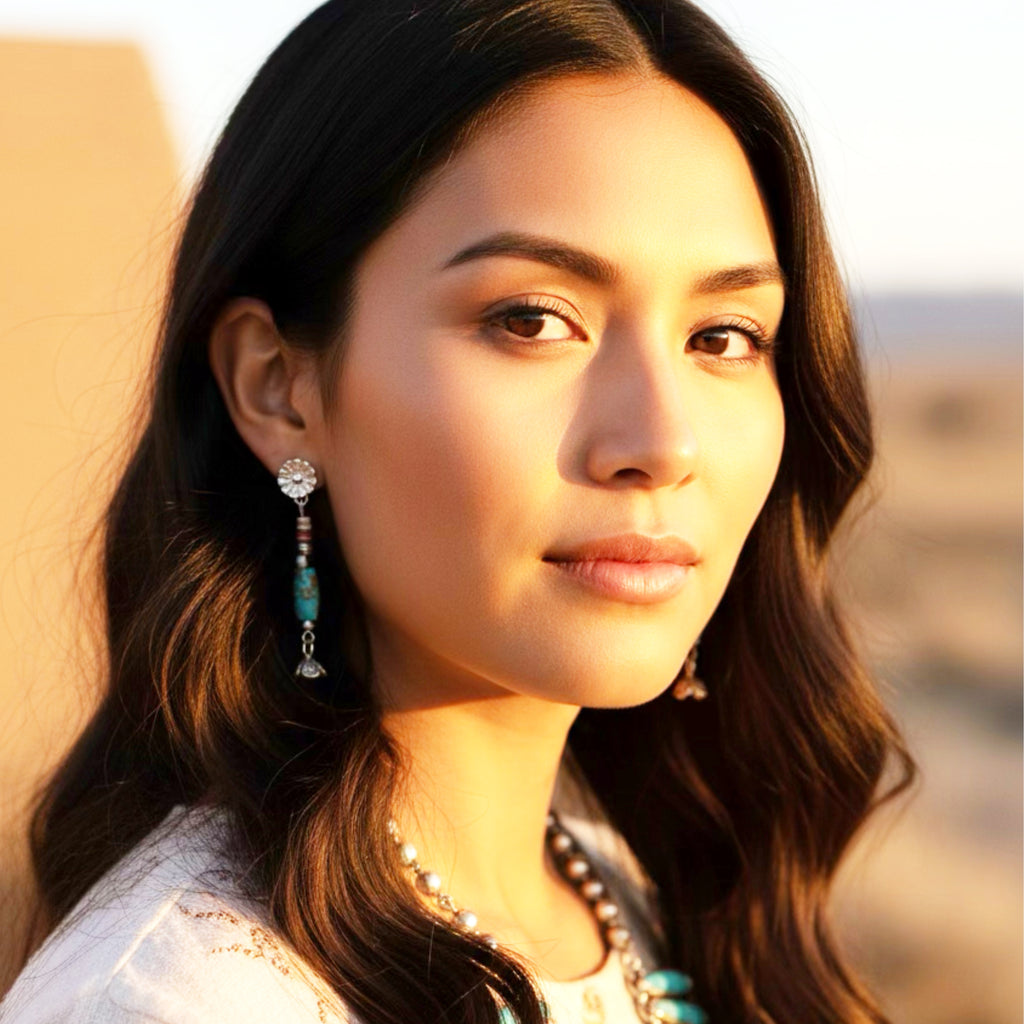 Carico Lake and White Buffalo Turquoise and Shell Sterling Earrings