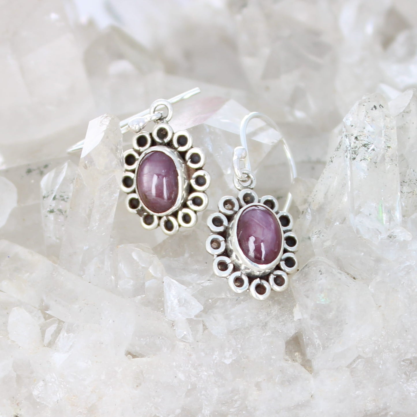AAA Star Ruby Daisy Earrings Sterling Silver French Ear Wires NewWorldGems