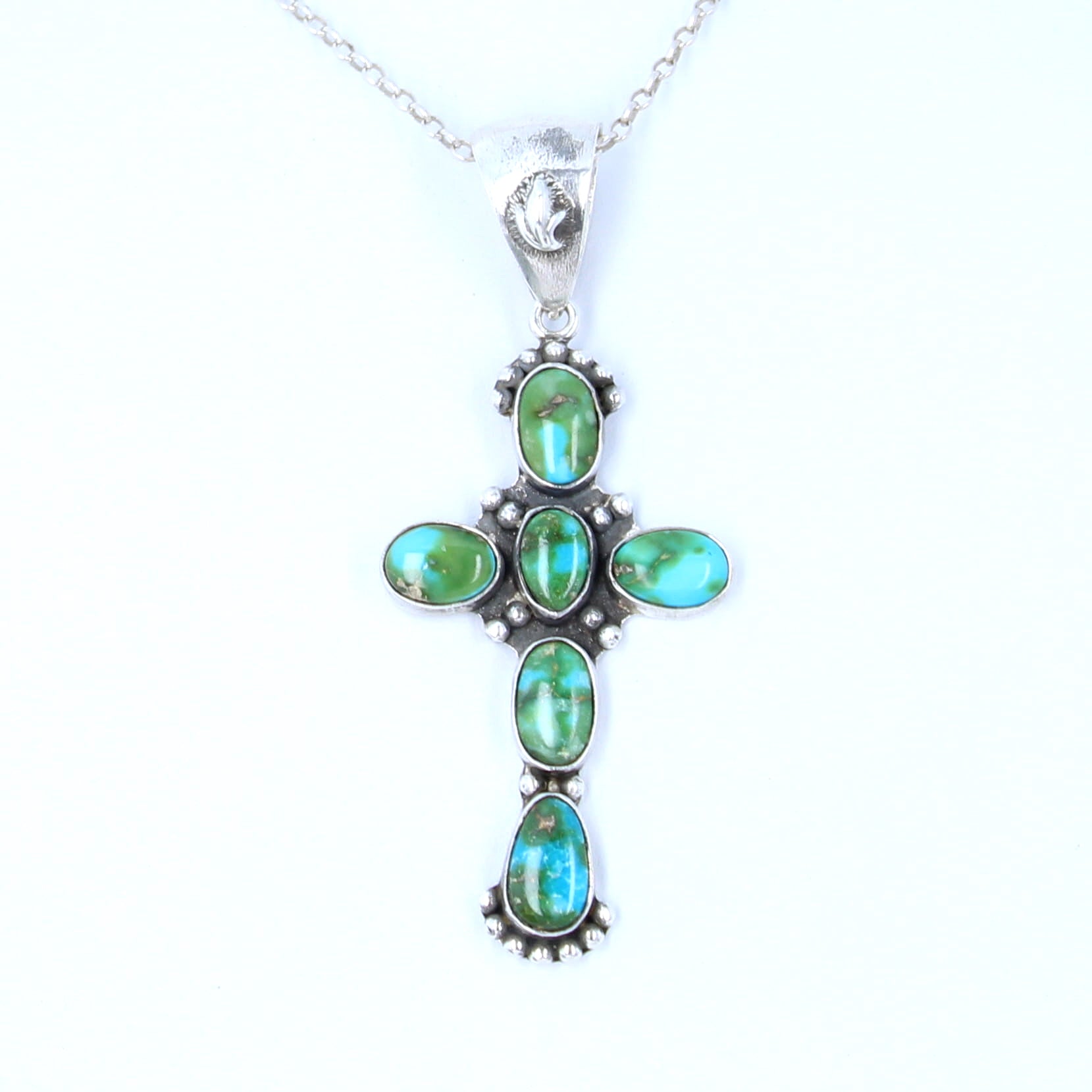Sonoran Mountain Blue Green Turquoise Cross Pendant Sterling Silver Santa Fe