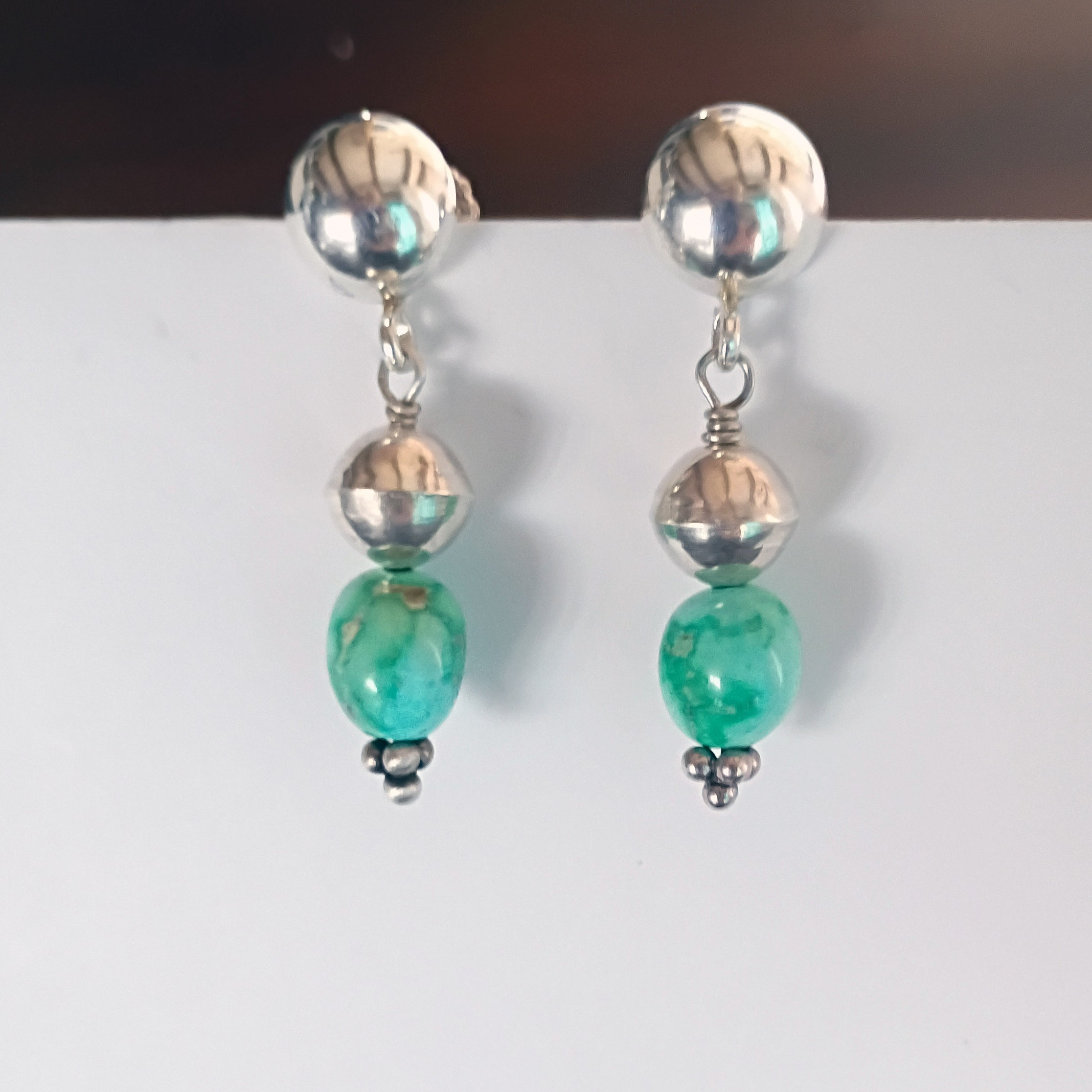 Light Aqua Green Blue Sonoran Turquoise Earrings Sterling Bench Made Beads