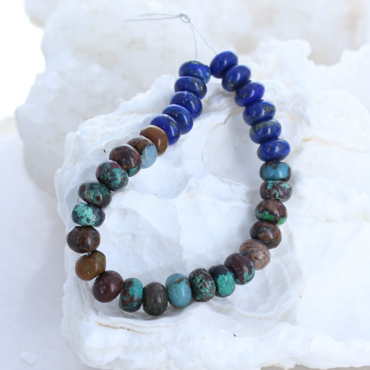 Sonoran Sunrise Cuprite and Lapis Beads 8mm Rondelles 6.75" -NewWorldGems