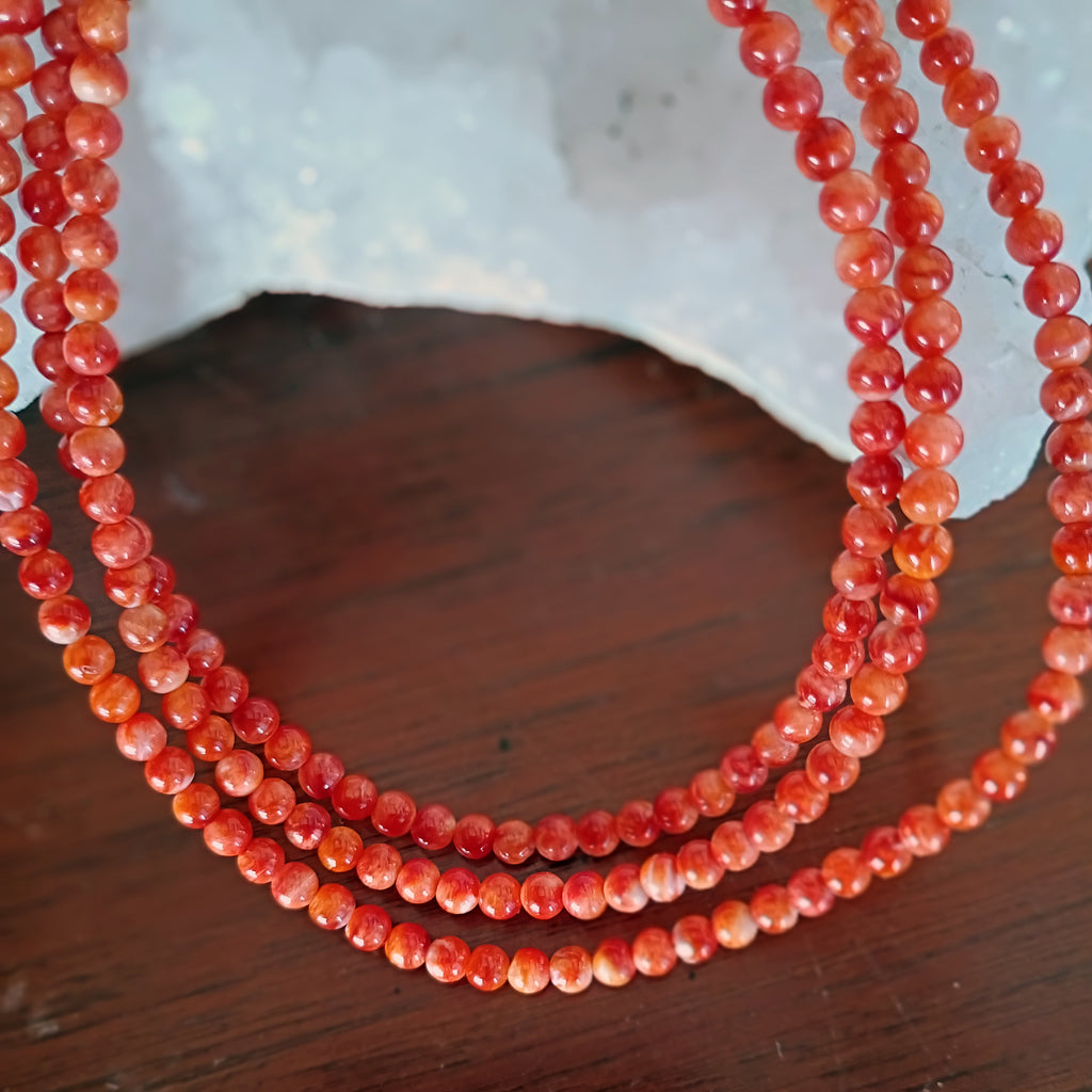 AAA Red/Orange Spiny Oyster Beads Round 4mm 16"