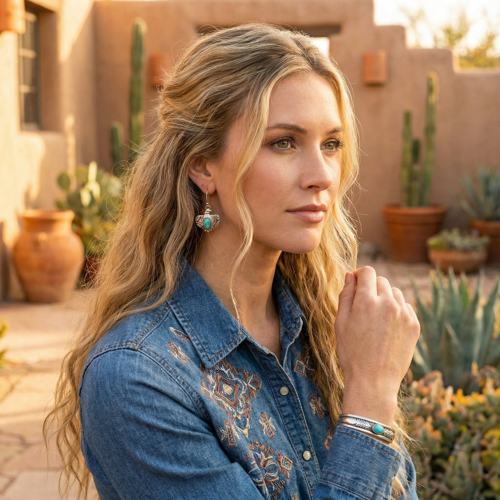 Pretty Blue Sonoran Gold Turquoise Thunderbird Earrings Sterling Silver