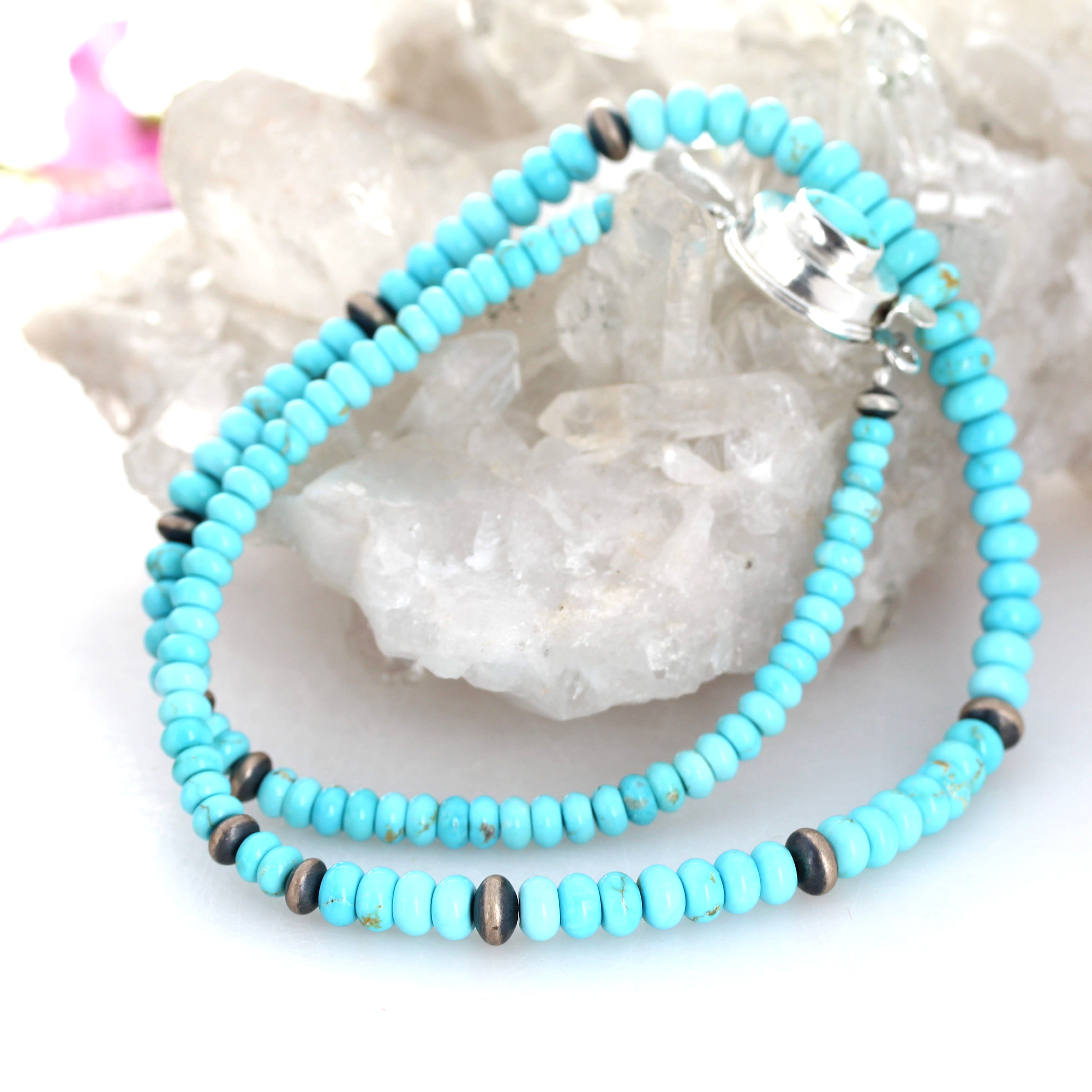 SONORAN ROSE Turquoise Rondelle Beads Necklace Sterling Exquisite Blue