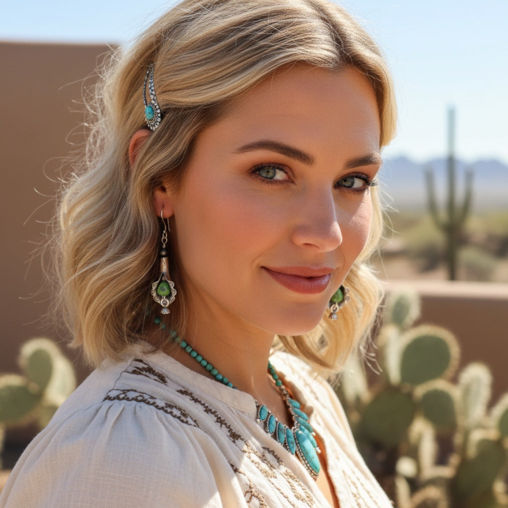 SONORAN GOLD Turquoise Earrings Sterling Budding Flowers