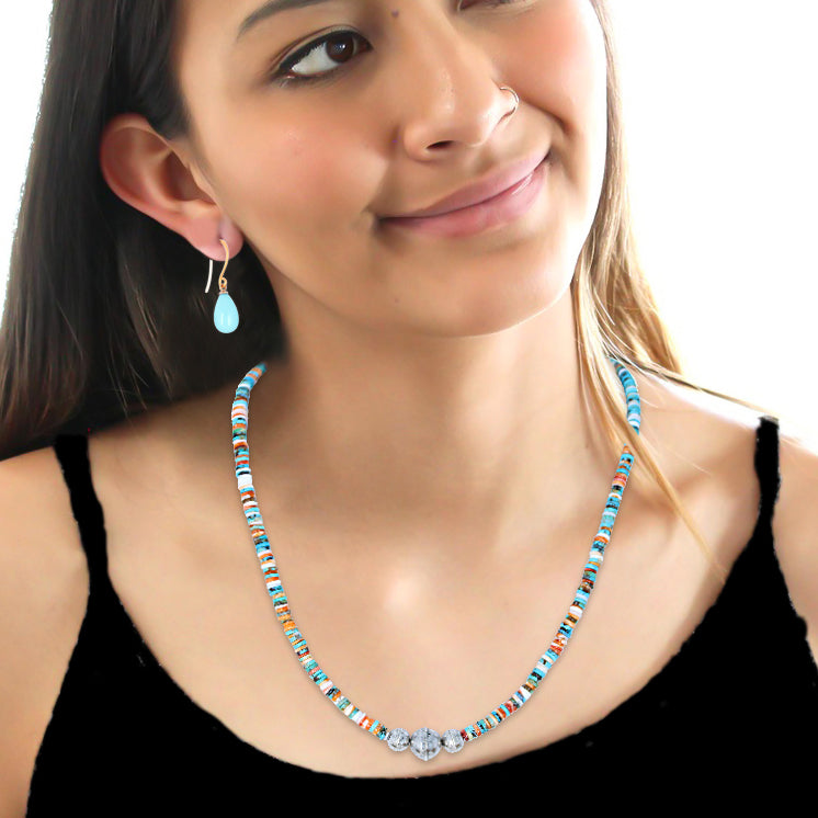 Spiny Oyster Turquoise Necklace Sterling Pueblo Beads 19"