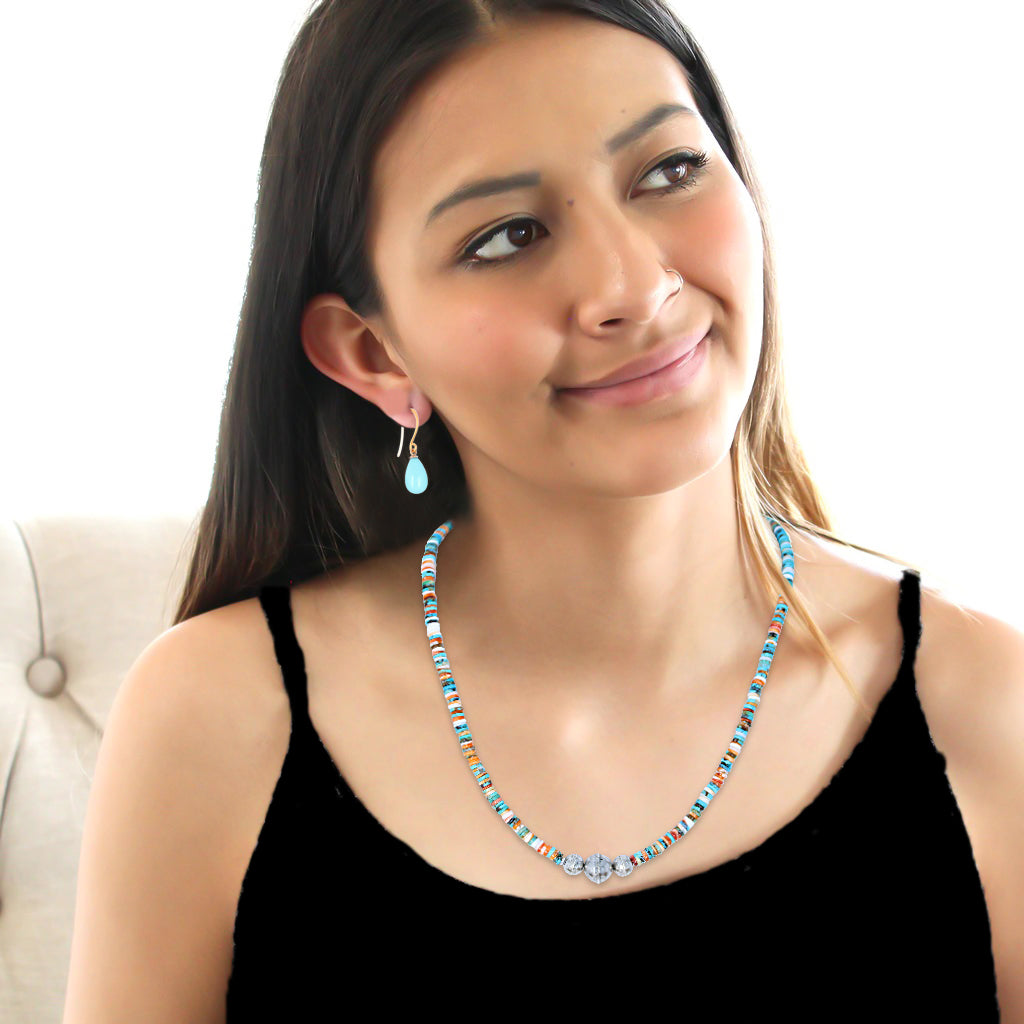 Spiny Oyster Turquoise Necklace Sterling Pueblo Beads 19"