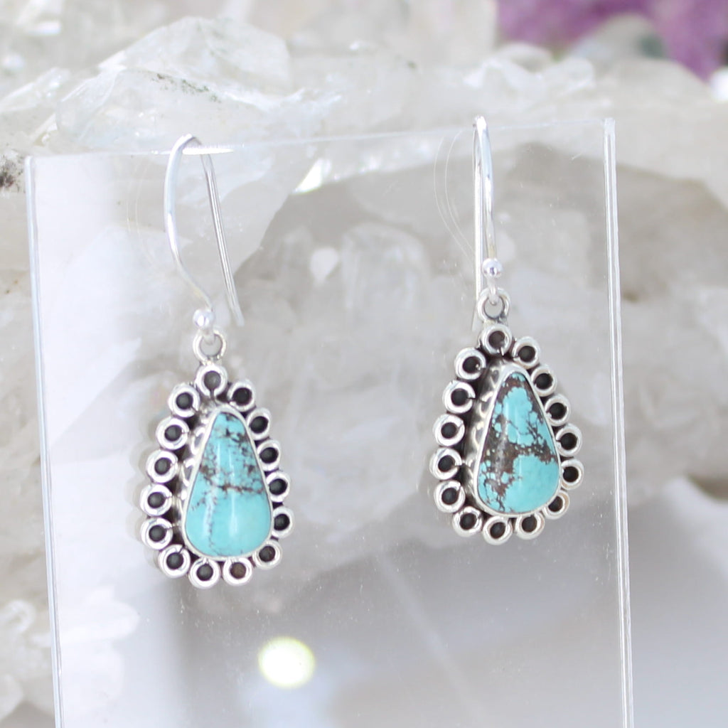 Nevada #8 TURQUOISE Mine Earrings Teardrops Sterling NewWorldGems