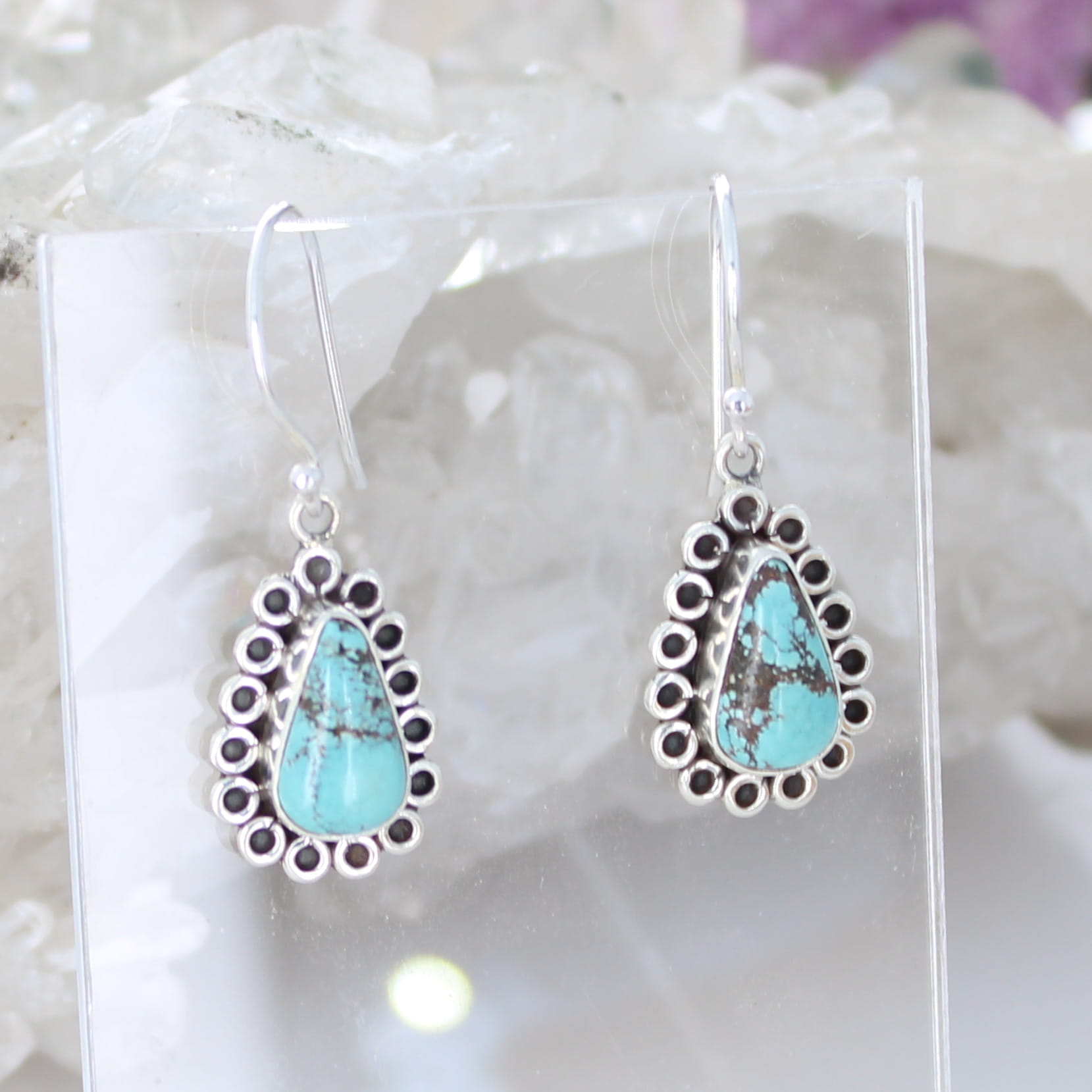 Nevada #8 TURQUOISE Mine Earrings Teardrops Sterling NewWorldGems