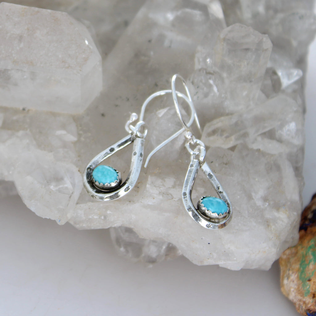 Kingman Turquoise Cowgirl Earrings Sterling Horseshoe Stirrup Sunburst
