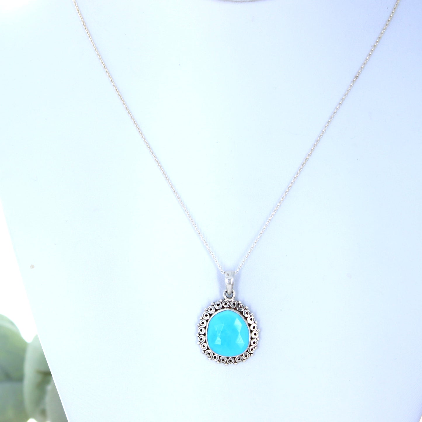 AAA Faceted Kingman Turquoise Pendant Sterling Silver