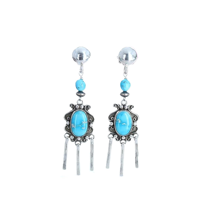 Blue Ridge Nevada Turquoise Earrings Scroll Design Dangles
