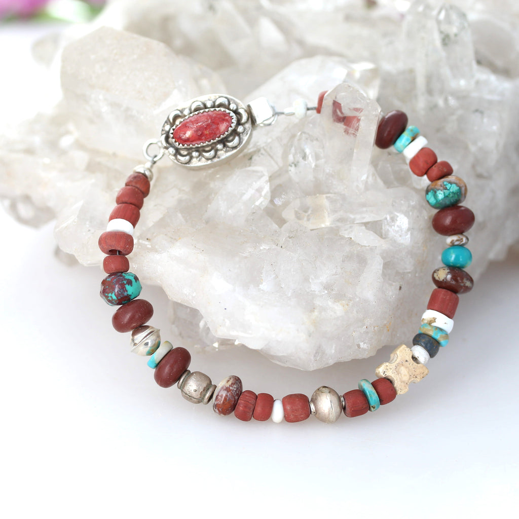 Antique Red Roman Glass and Turquoise Bracelet One of a Kind