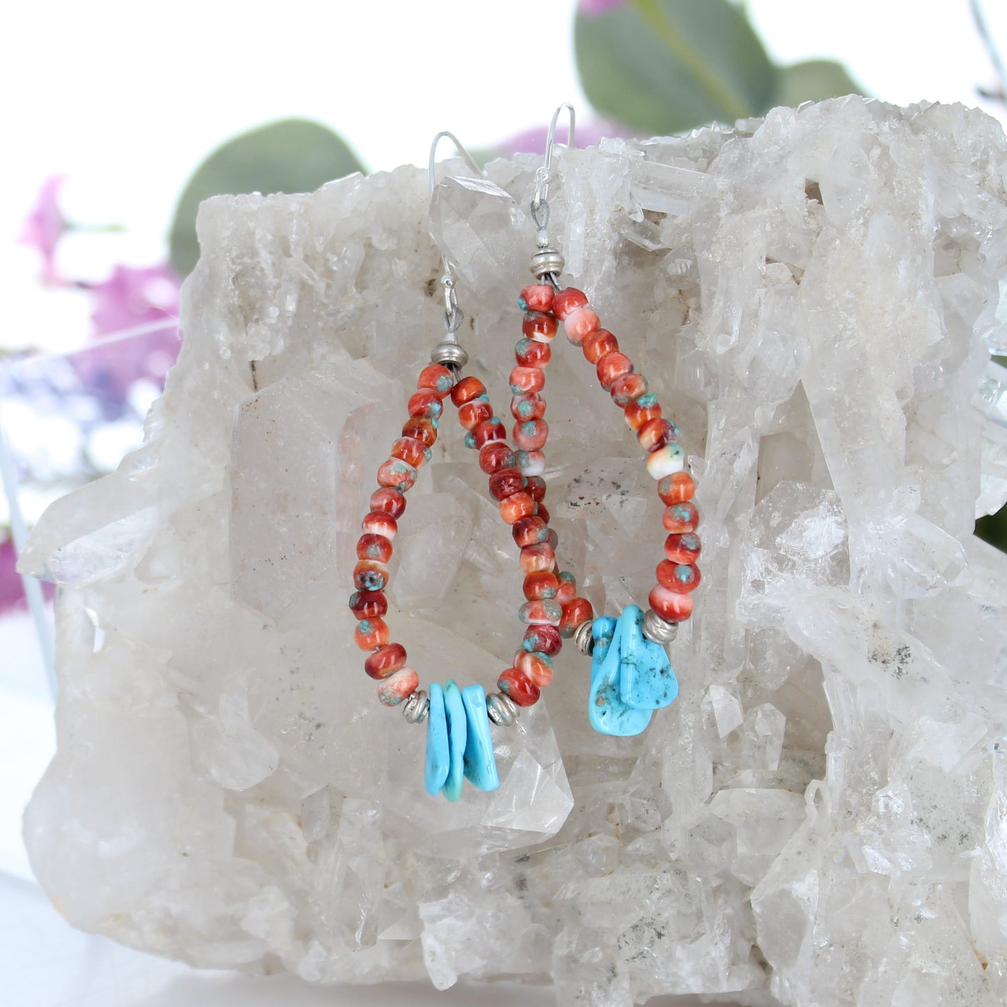 Sleeping Beauty Turquoise and Spiny Oyster Earrings Sterling Silver Jacla