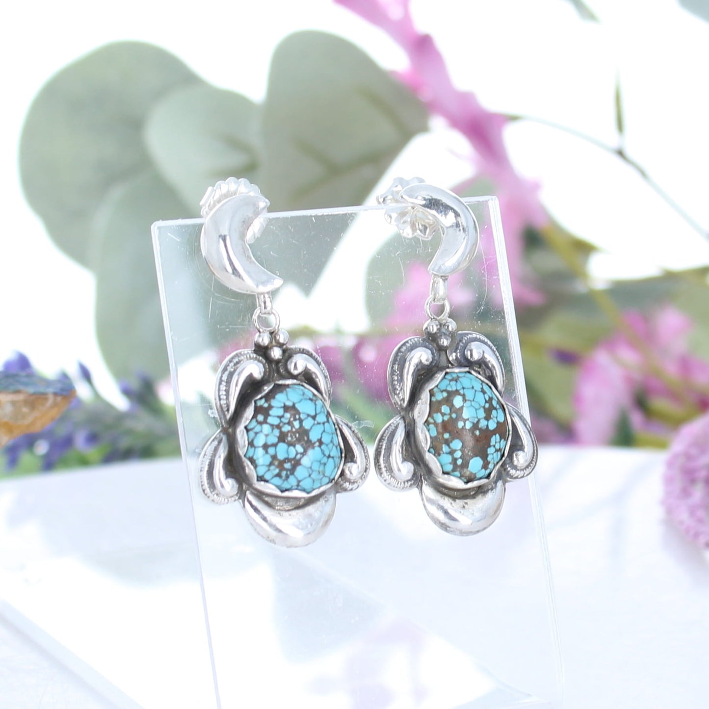 Blue Moon Turquoise Many Moons Earrings Sterling Silver Southwestern Elegance