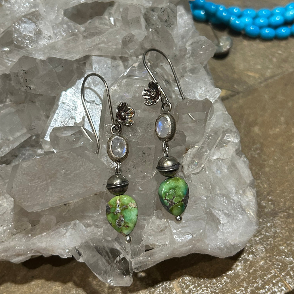Blue Moonstone Sonoran Gold Turquoise Earrings Sterling