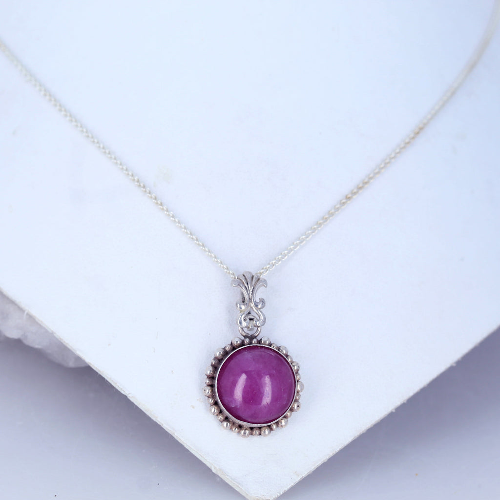 Elegant Pink Genuine Ruby Pendant Necklace Sterling Round