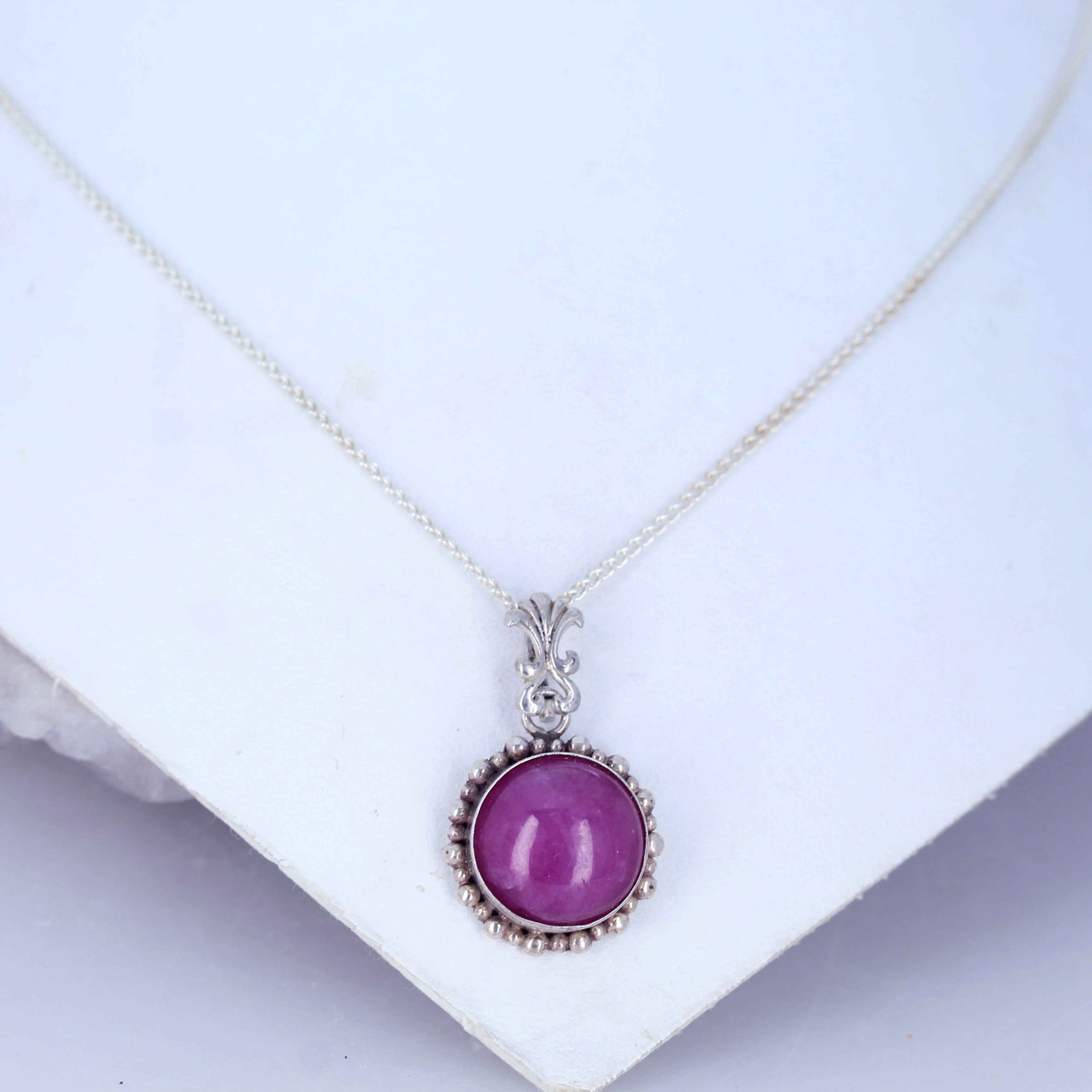 Elegant Pink Genuine Ruby Pendant Necklace Sterling Round