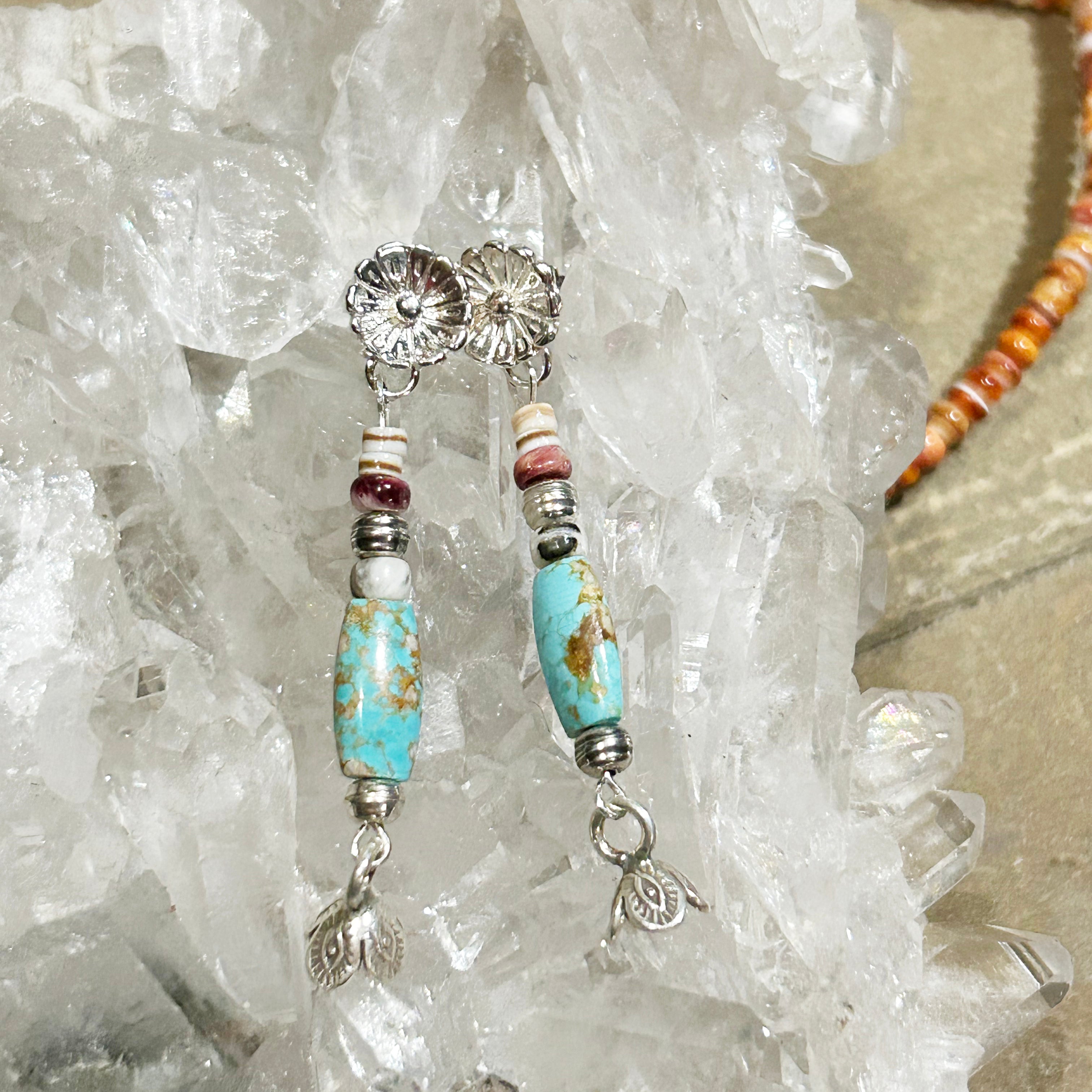 Carico Lake and White Buffalo Turquoise and Shell Sterling Earrings