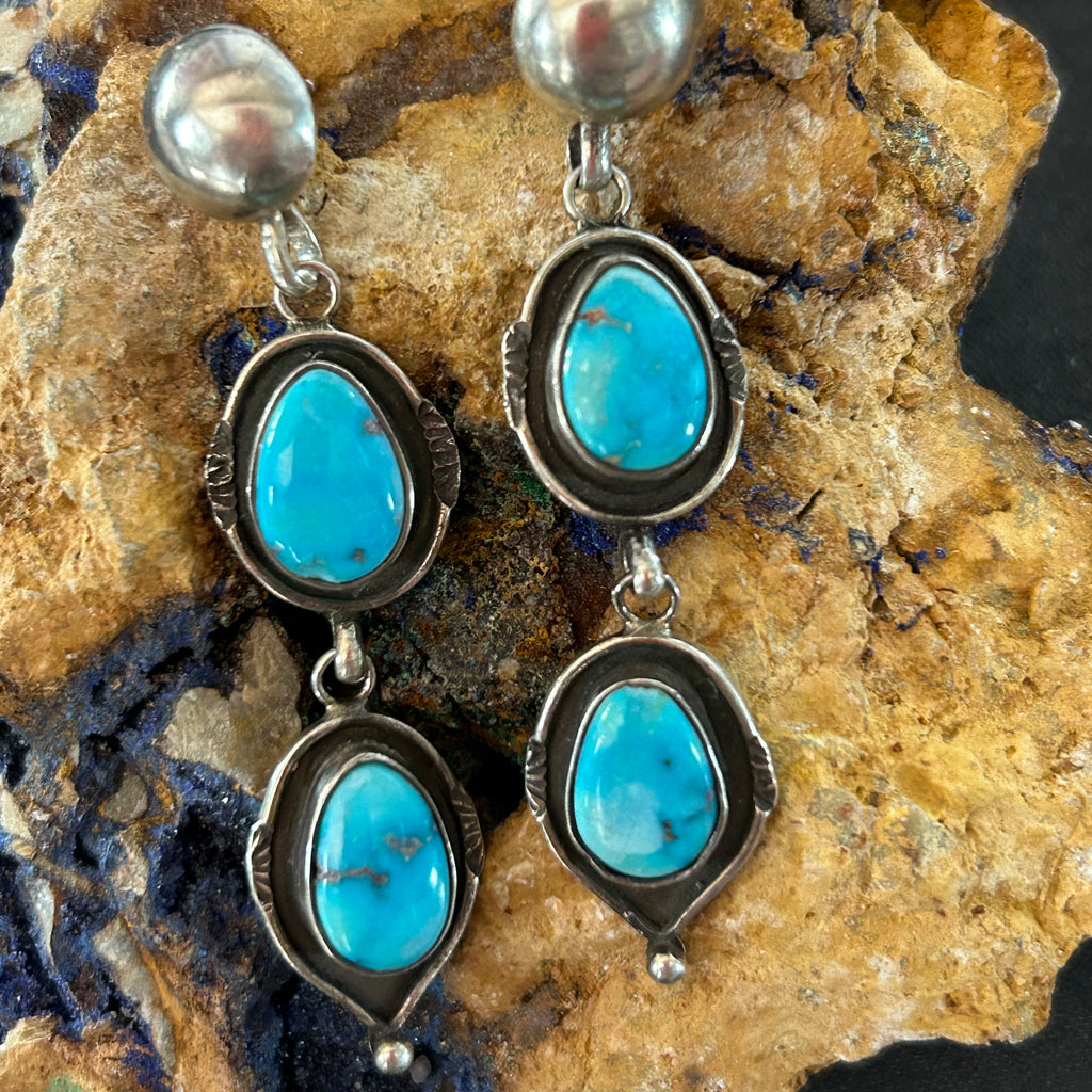 Blue Ridge Turquoise Earrings 2 Stone Domed Post