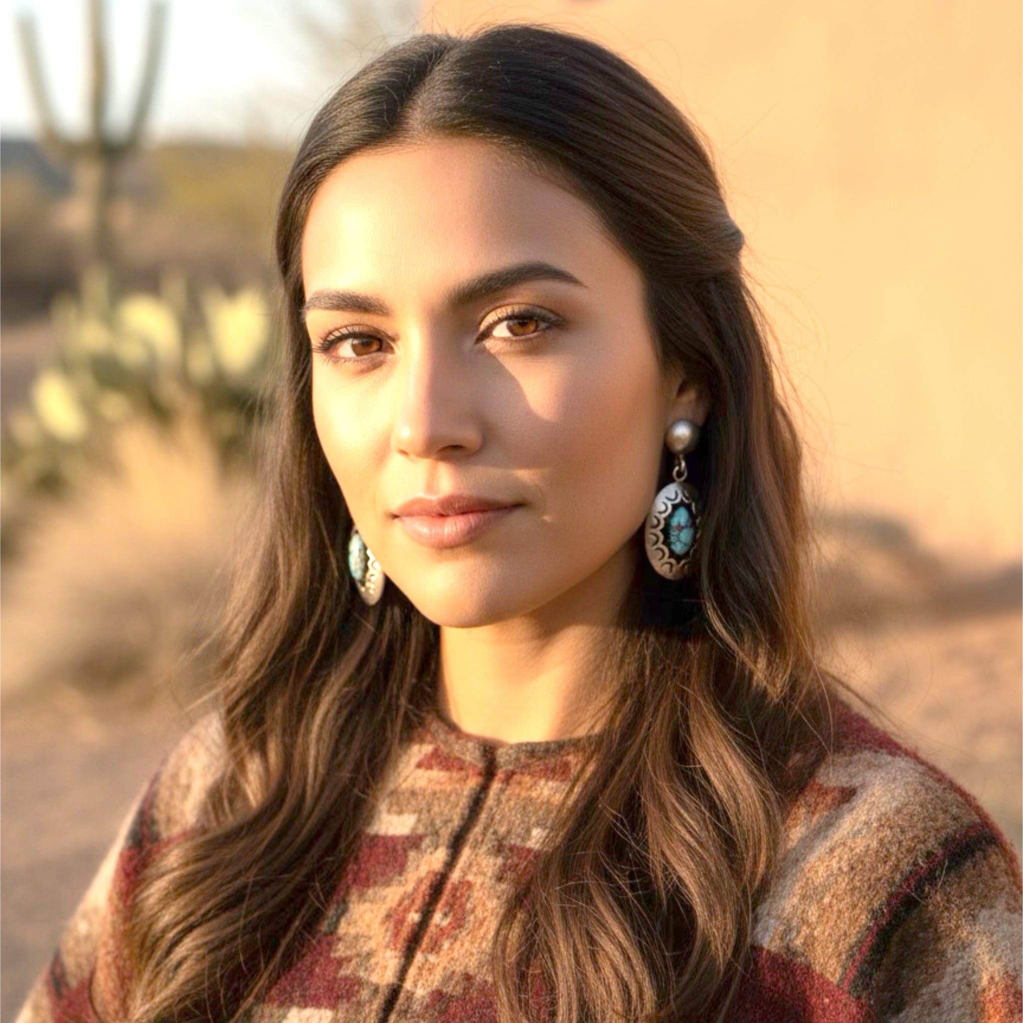 Kazakhstan Turquoise Earrings Shadow Box Oval Patterned Sterling Silver