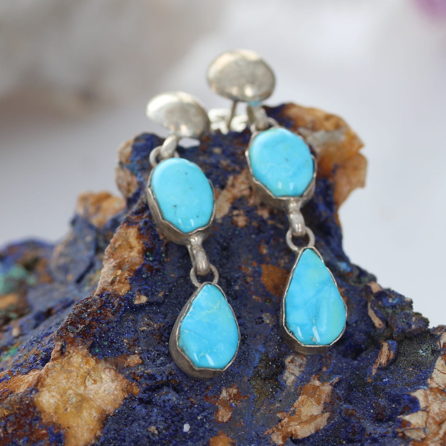 AAA Blue Bird Turquoise Earrings 2 Stone Sky Blue Sterling Southwestern