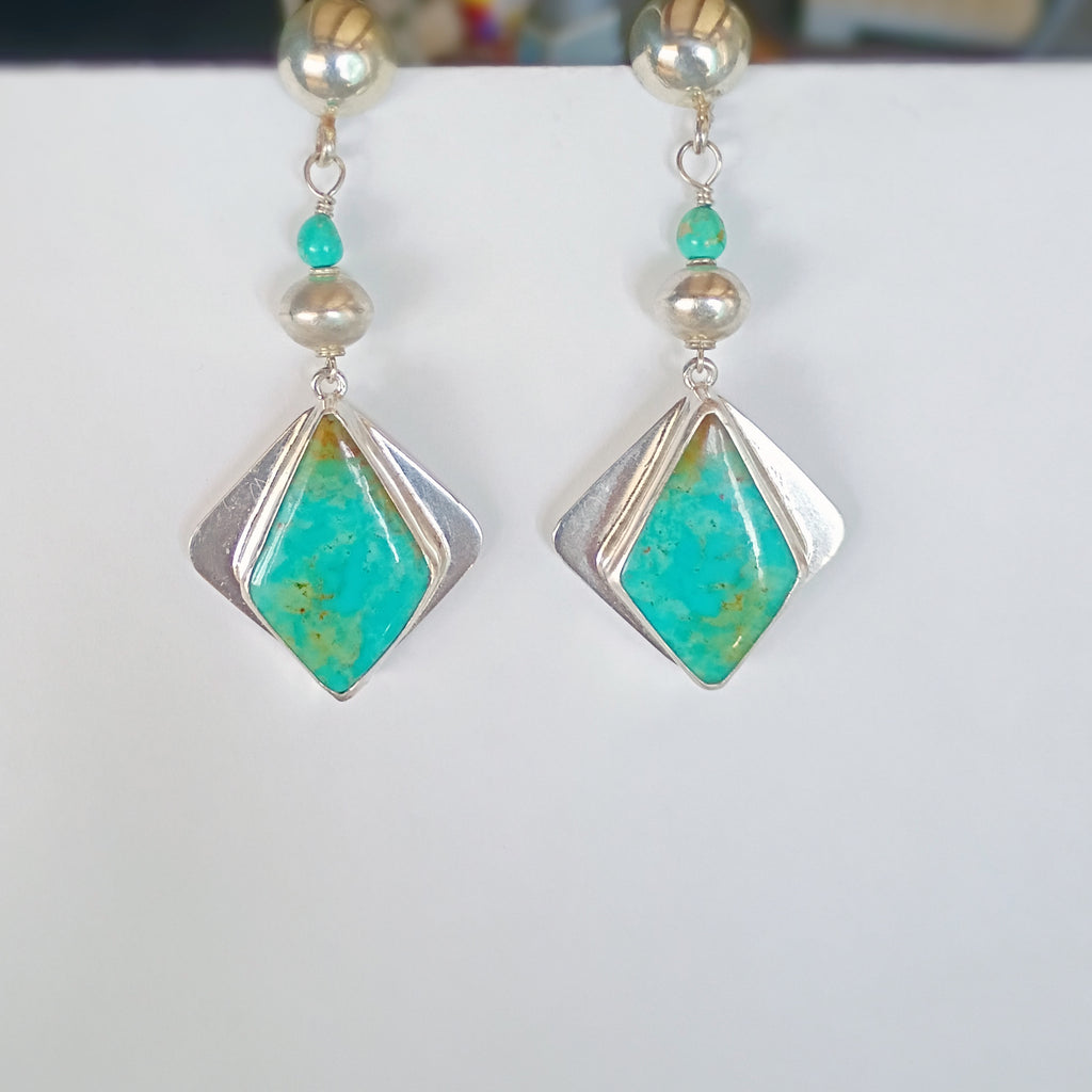 AAA Blue Royston Turquoise Earrings Sterling Silver Kite Shaped