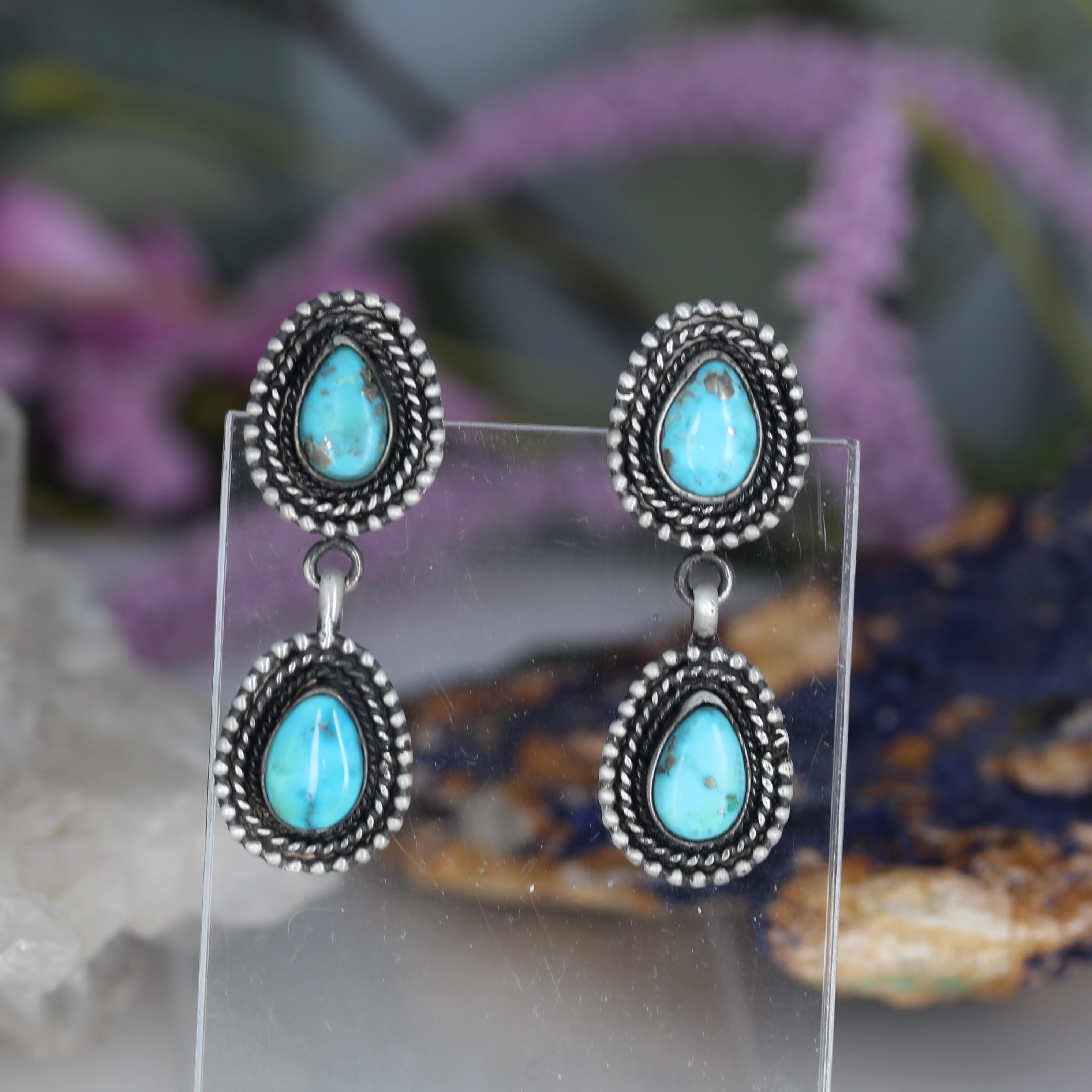 Sonoran Mountain Turquoise Earrings Sterling 2 Stone Wonders