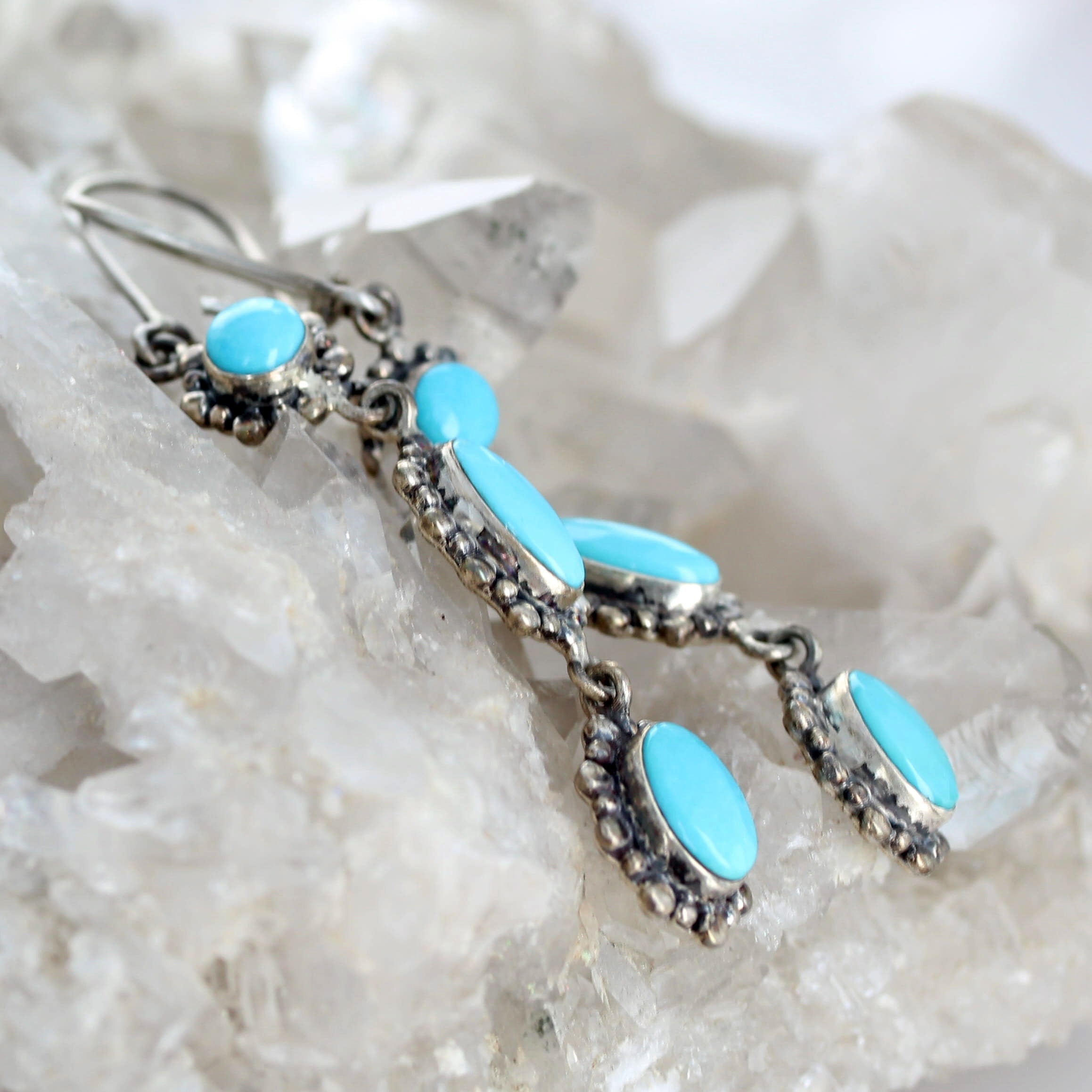 SLEEPING BEAUTY TURQUOISE Earrings Faceted 3 Stone Beauties