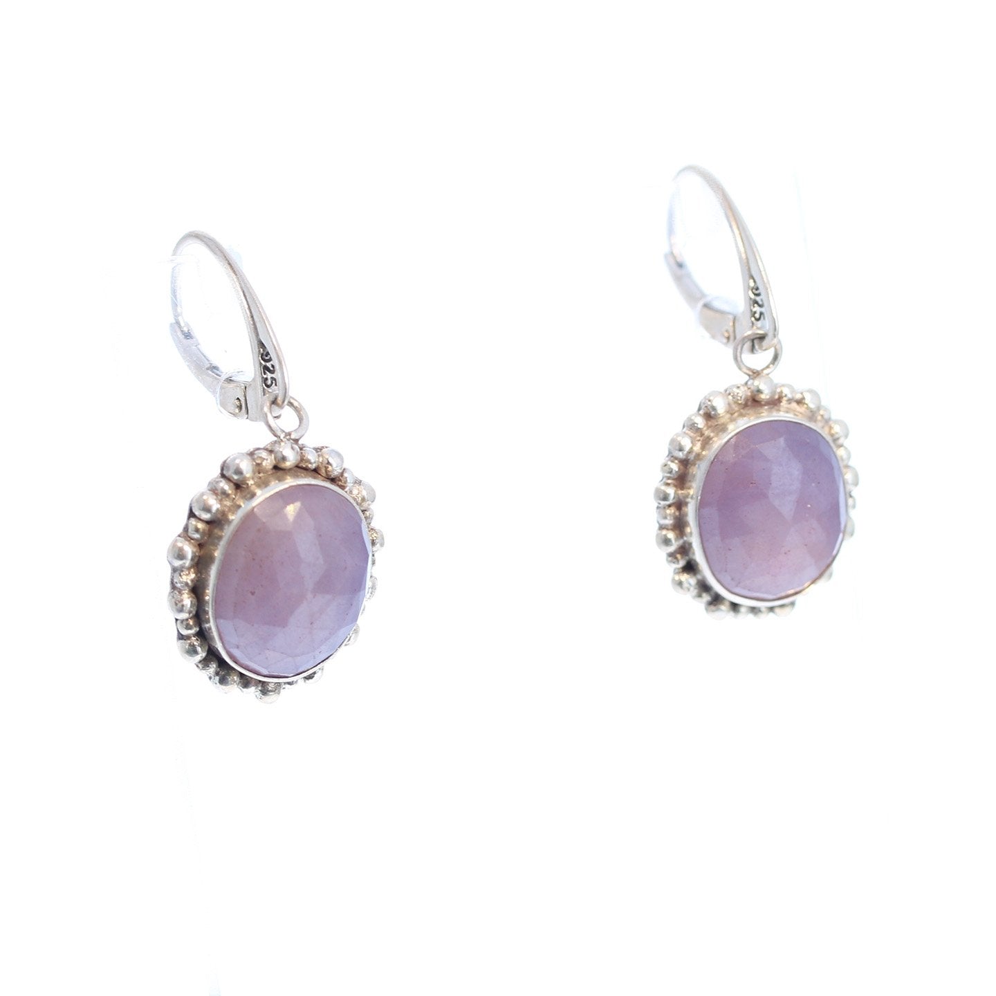 Sapphire Sterling Silver Earrings Faceted Pink