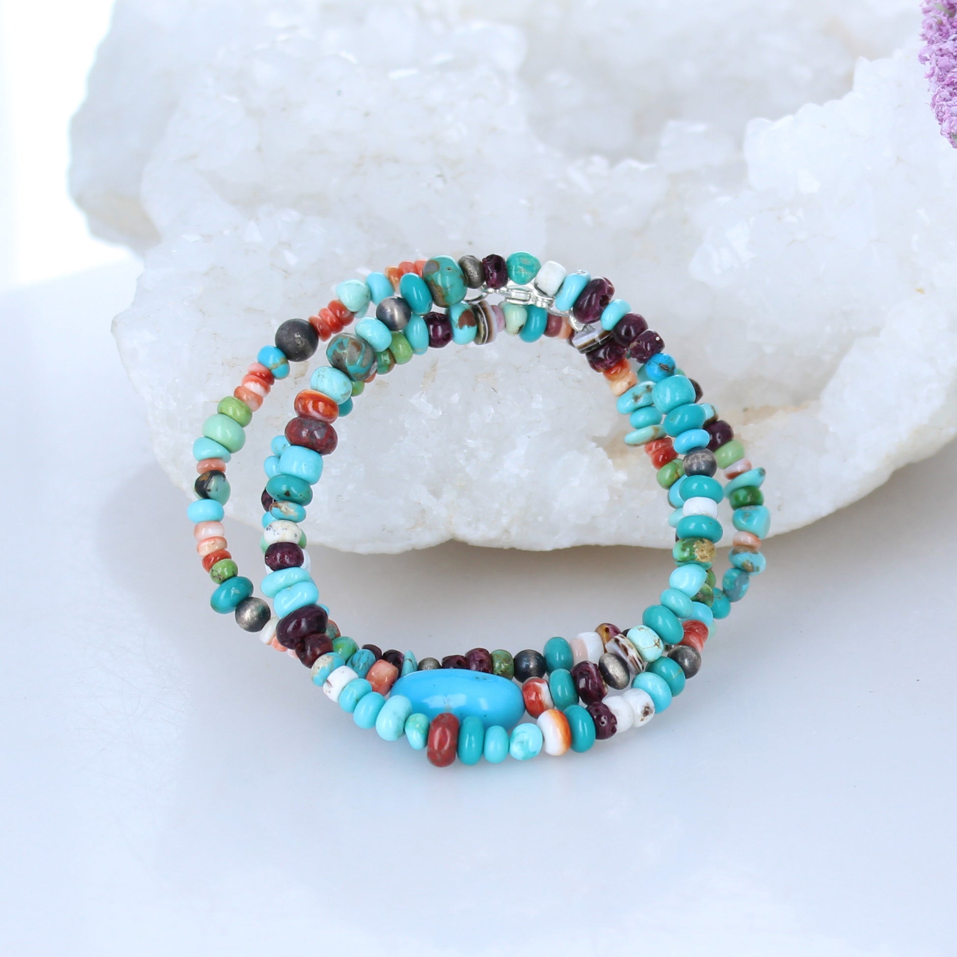 Sonoran Gold Spiny Oyster Necklace Fiesta Colors Mixed Sleeping Beauty Turquoise 20" -NewWorldGems