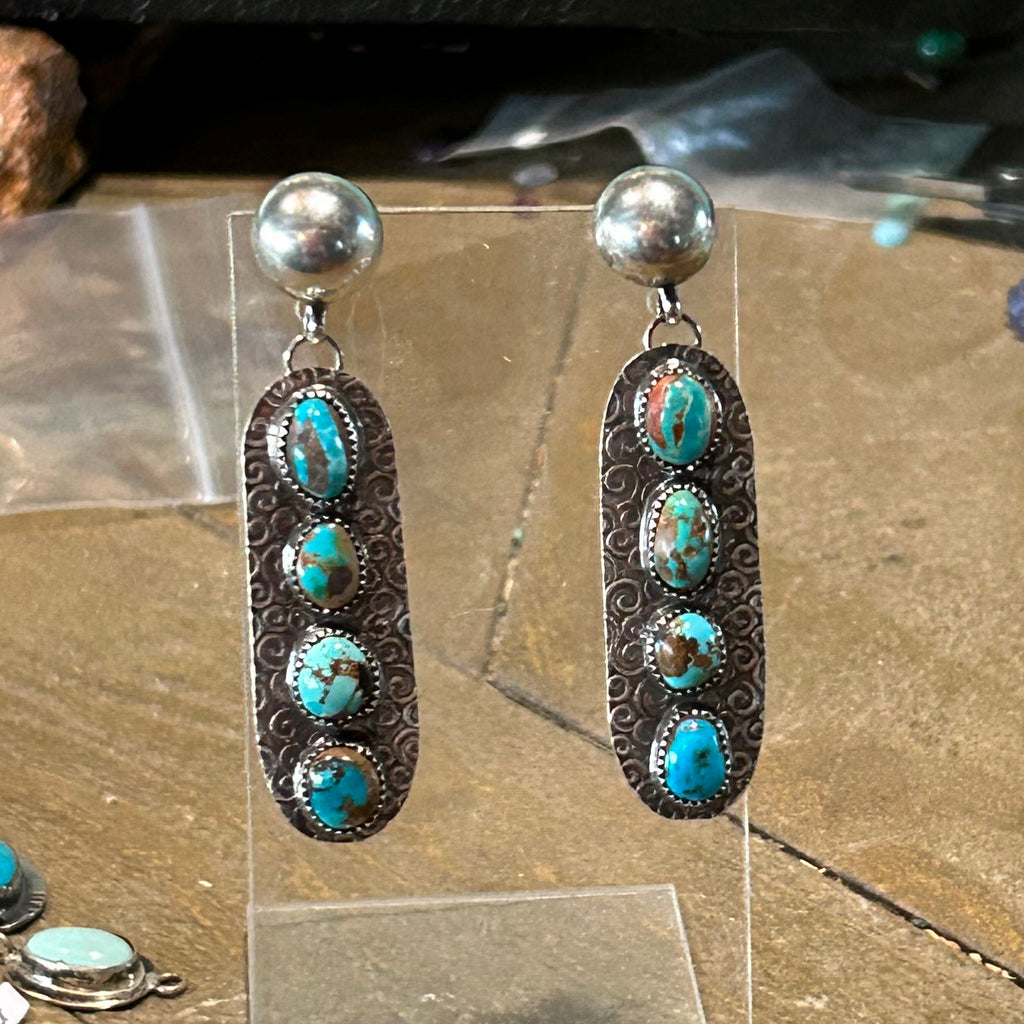 Southwestern PILOT MOUNTAIN Turquoise Earrings Southwest 4 Stone Sterling