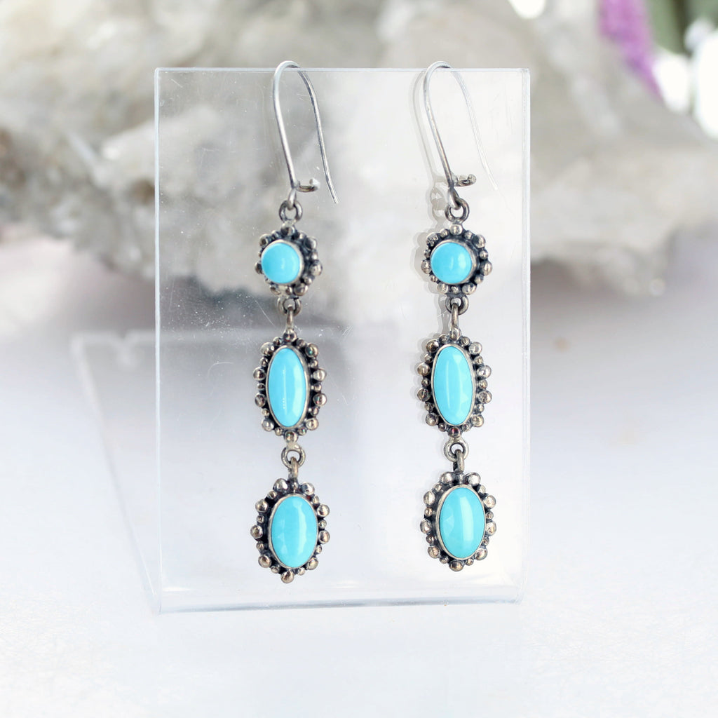 SLEEPING BEAUTY TURQUOISE Earrings Faceted 3 Stone Beauties