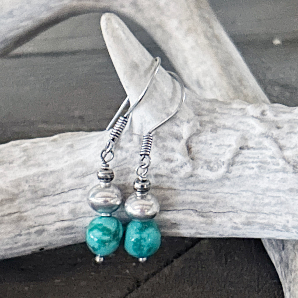 Light Aquan Blue Sonoran Turquoise Earrings Sterling Bench Made Beads
