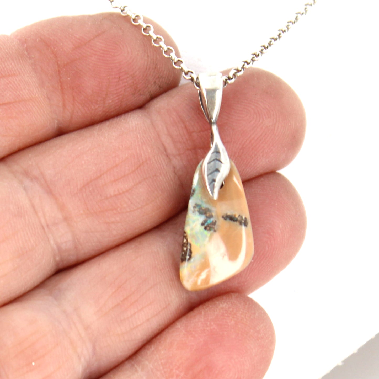 BOULDER OPAL PENDANT Australian Opal Colorful Necklace Sterling 18"