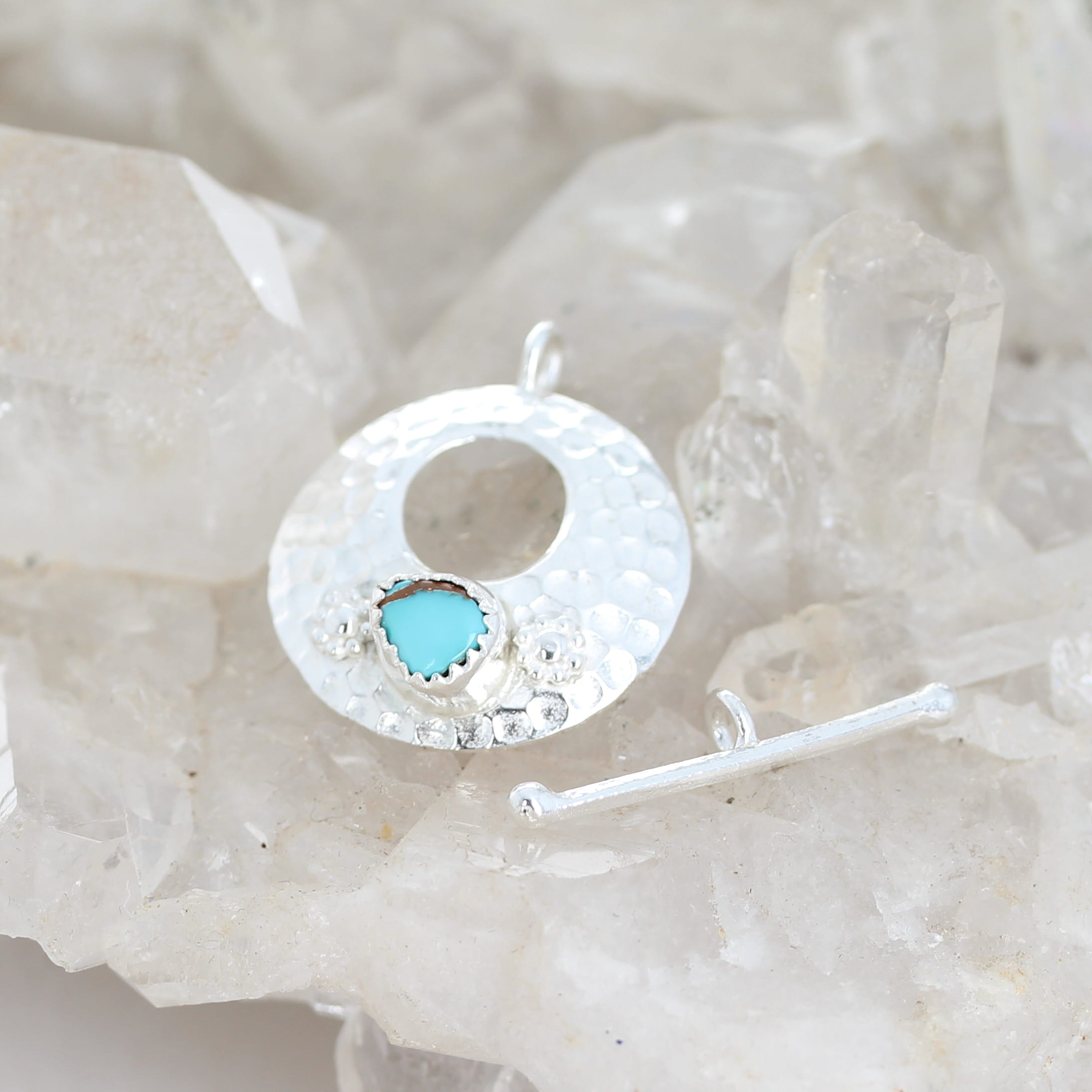 Small Blue Royston Turquoise Toggle Clasp Sterling 24mm