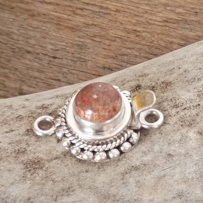 Sparkling Sunstone Clasp Sterling 8mm Granulated Ball and Twist Wire Design