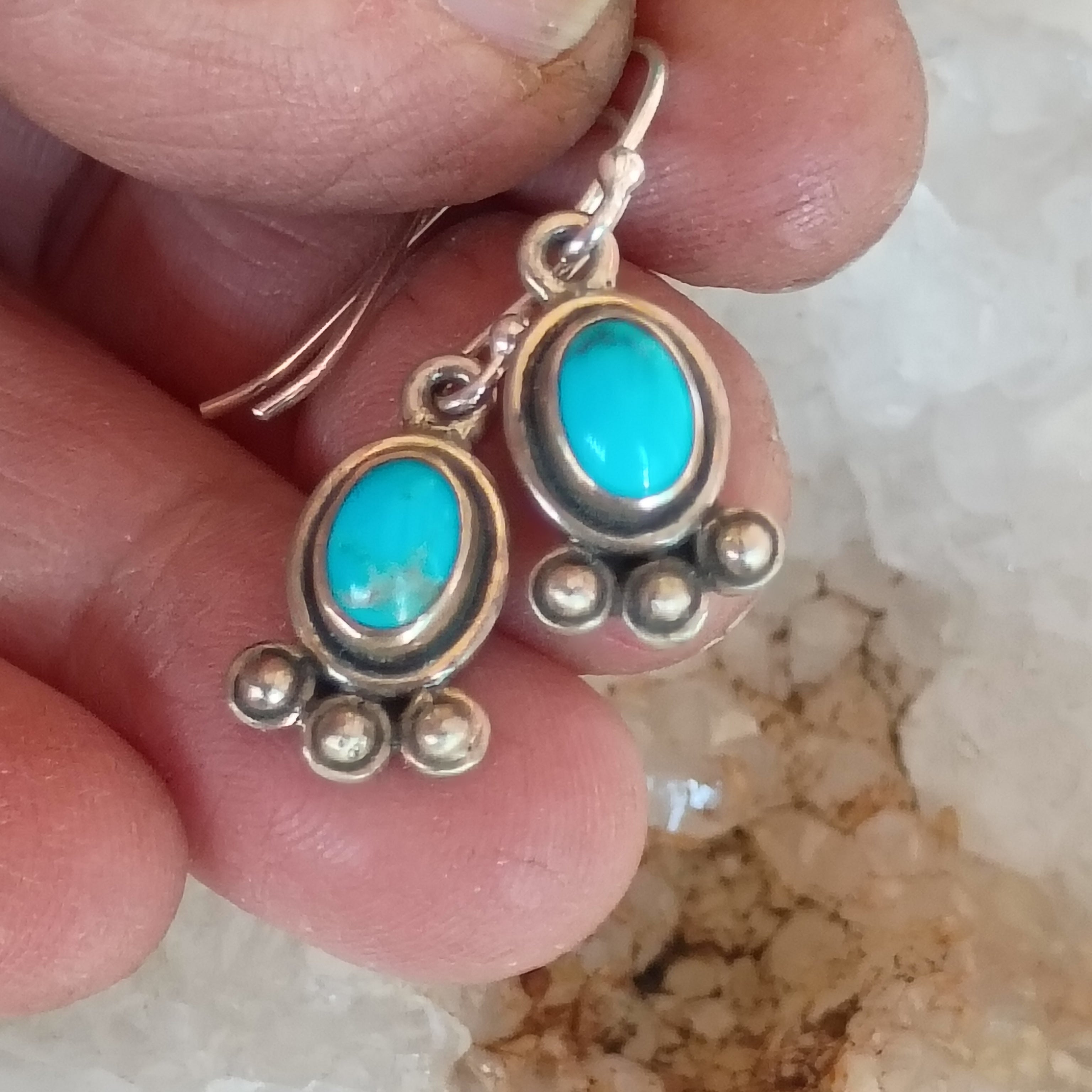 LONE MOUNTAIN TURQUOISE Earrings Southwestern Boho Sterling French Ear Wire