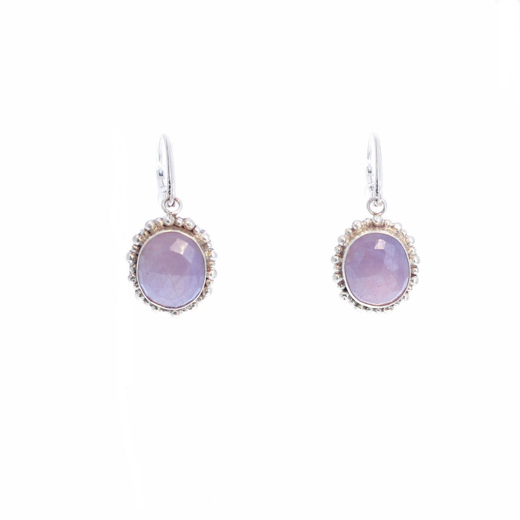 Sapphire Sterling Silver Earrings Faceted Pink