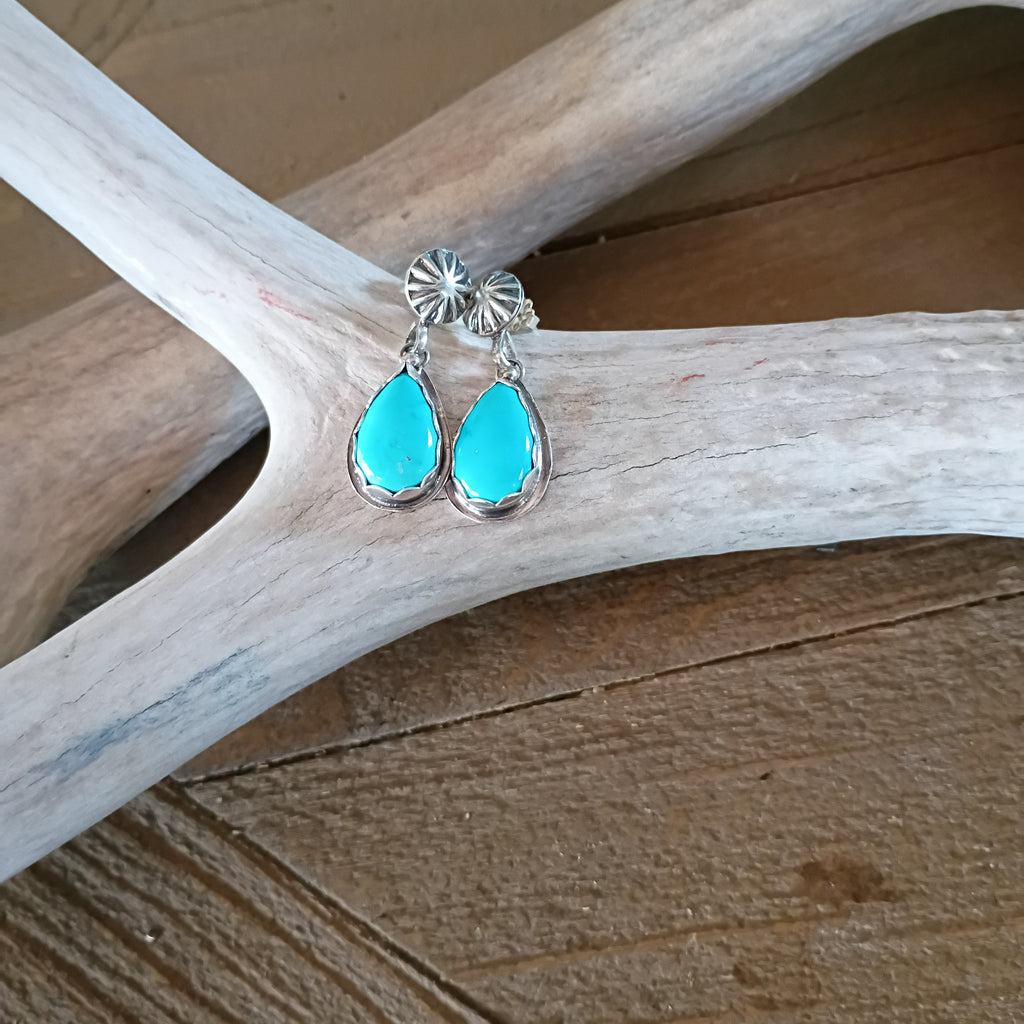 Gem Grade SLEEPING BEAUTY TURQUOISE Earrings Teardrops Sterling