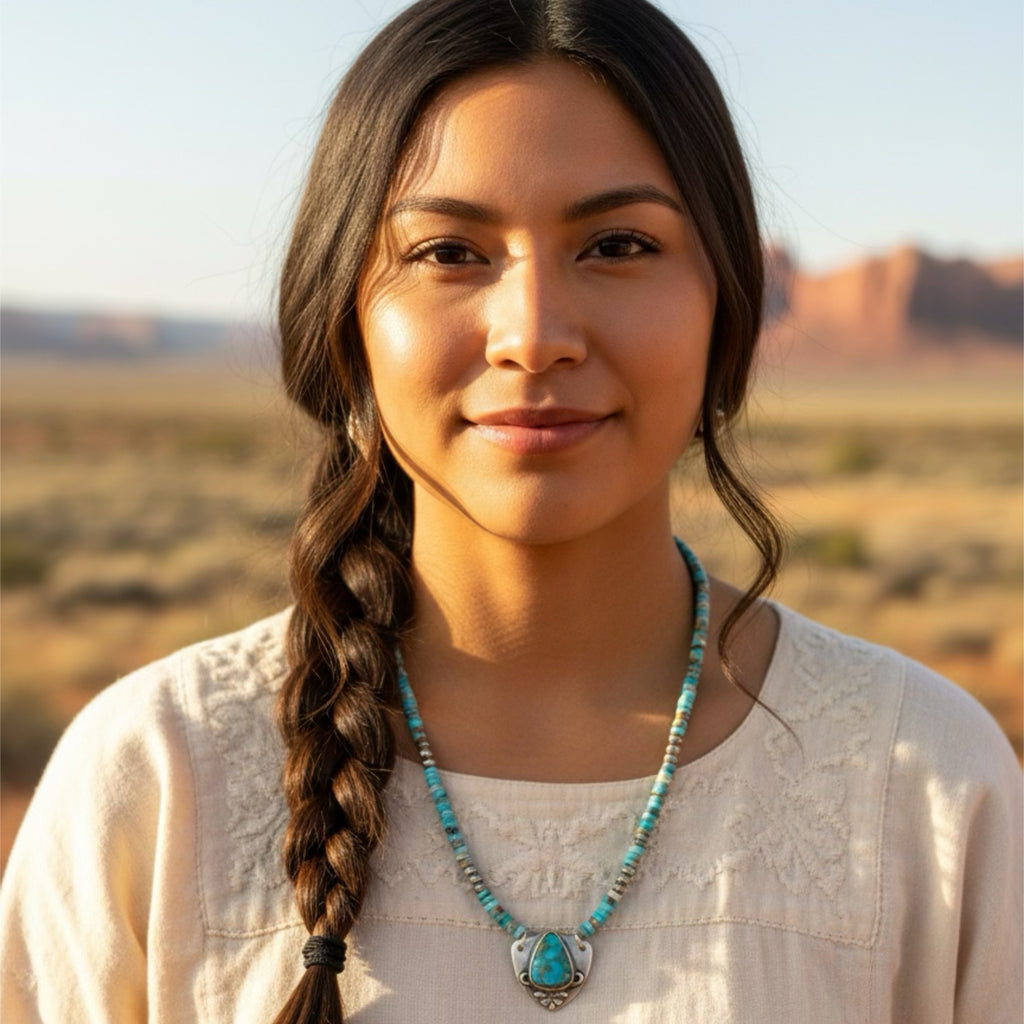 Kingman Turquoise Necklace Sterling Bench Made Beads Southwest Style 19"