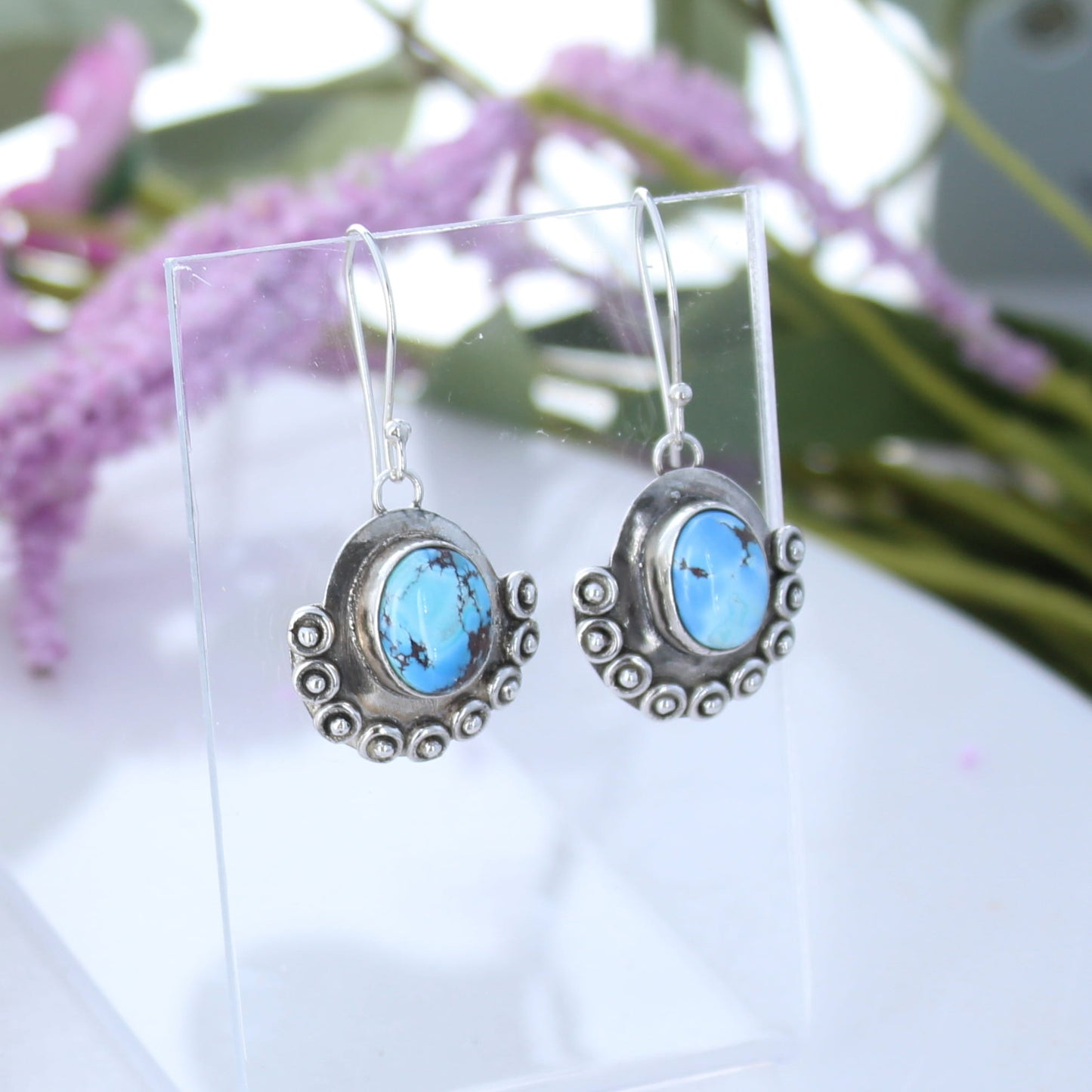 Kazakhstan Turquoise Earrings Sterling Silver Free Form Fancy Drops