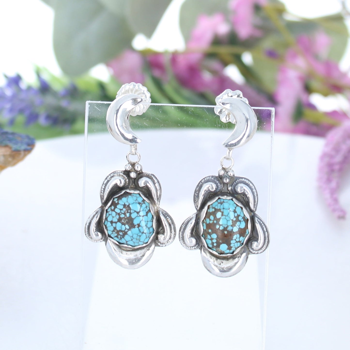 Blue Moon Turquoise Many Moons Earrings Sterling Silver Southwestern Elegance