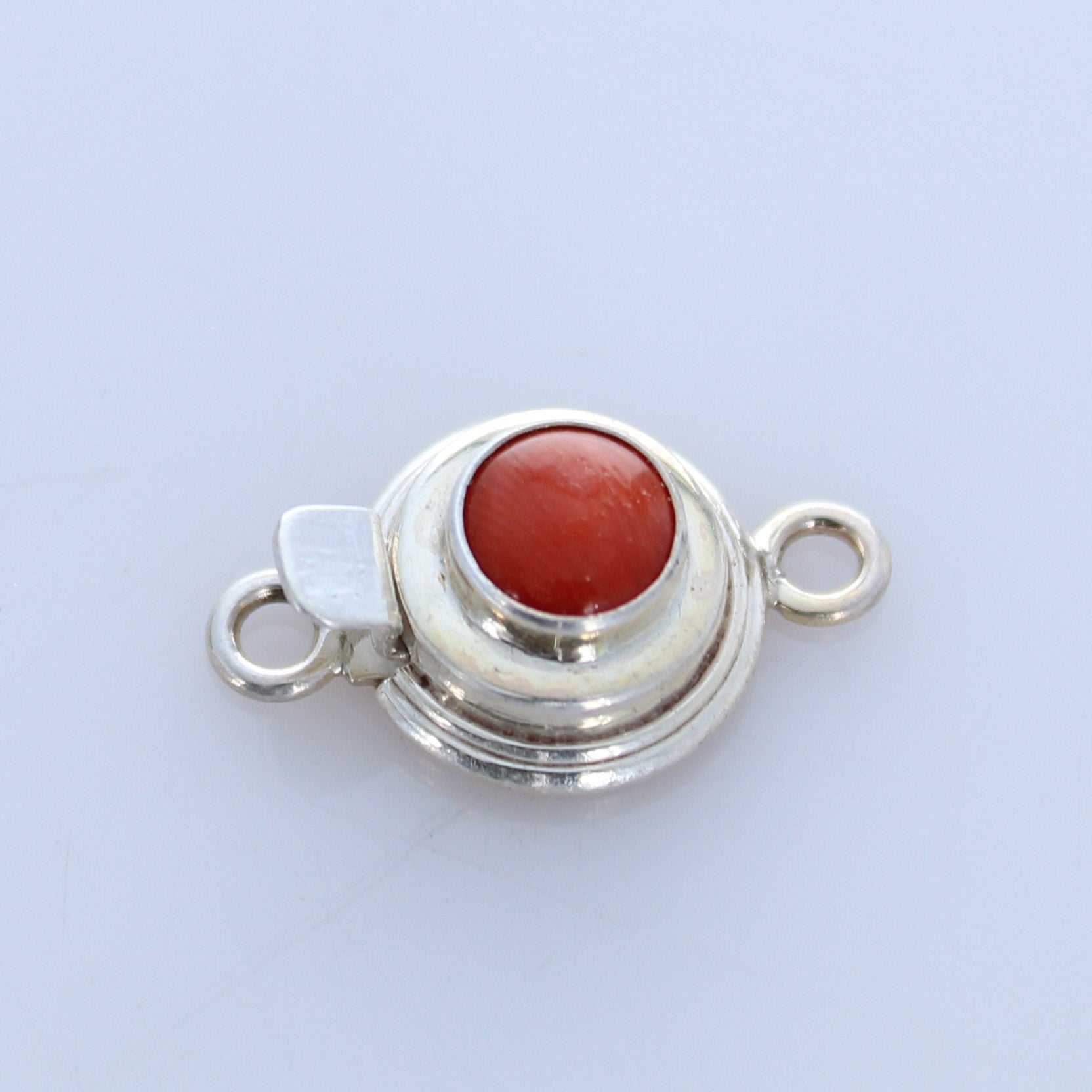 Genuine Italian Coral Clasp Concentric Circle Design Sterling Round 7mm -NewWorldGems